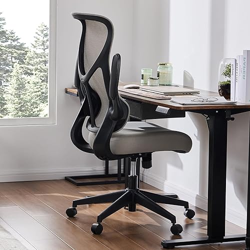 DUMOS Silla de oficina ergonómica, silla de escritorio cómoda con respaldo alto con ruedas, brazos giratorios abatibles, sillas de malla para juegos
