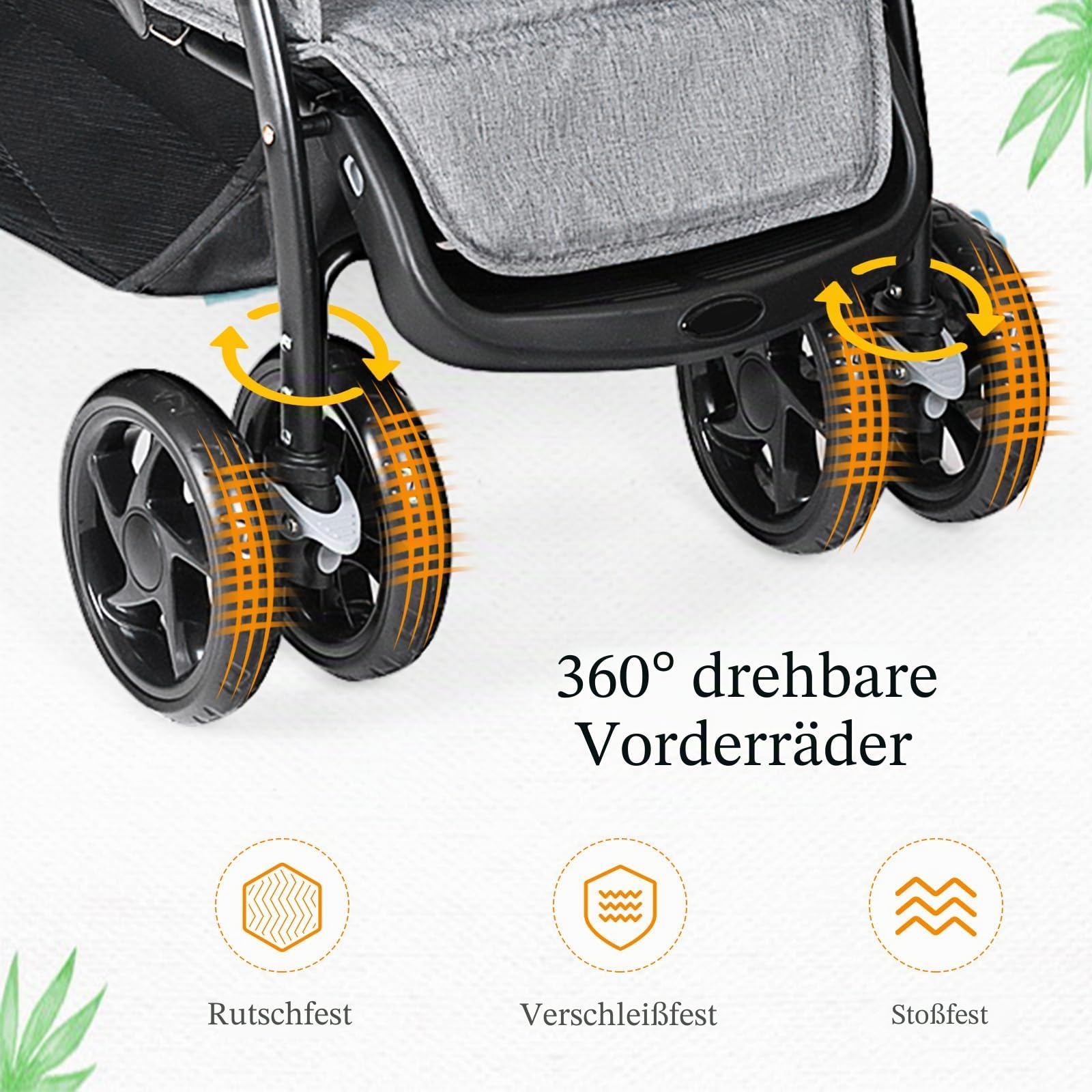 LIFEZEAL Faltbarer Doppelkinderwagen für Zwillinge 2-Sitzer mit verstellbarer Rückenlehne, Bremsen, Belastung 15+15 kg Grau