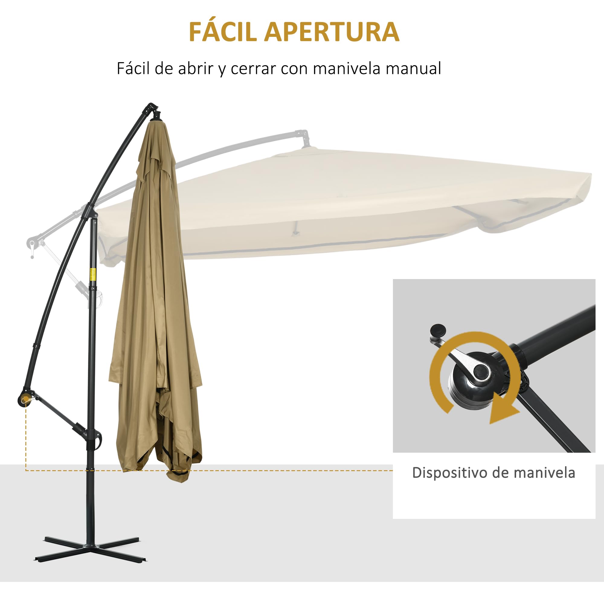 Outsunny Parasol Excéntrico Ø 295 cm con Mosquiteras y Manivela Beige | Sombrilla de Jardín, Ángulo Ajustable, Base Cruzada, para Terraza Patio Exterior