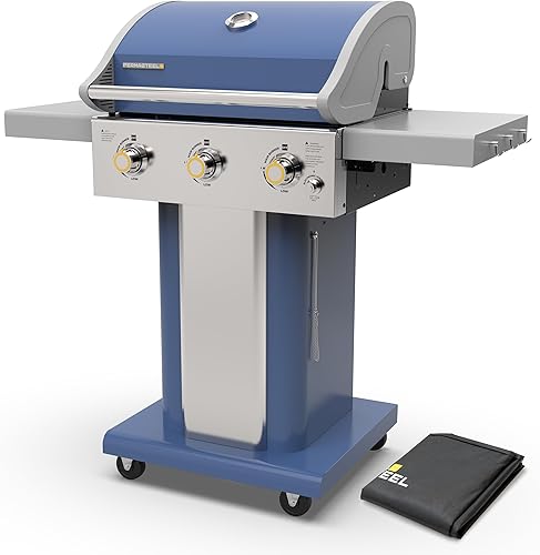 Miniatura 2 de Permasteel Parrilla de gas de 3 quemadores  Rejillas de cocina de hierro fundido, soporte de herramientas para parrilla, lados plegables,