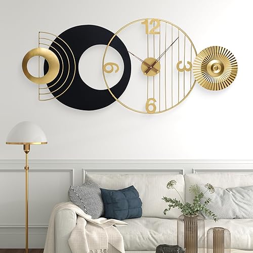Miniatura 8 de Reloj de pared abstracto moderno de 39 x 19 pulgadas, funciona con pilas, reloj analógico decorativo, arte de gran tamaño para sala de estar,