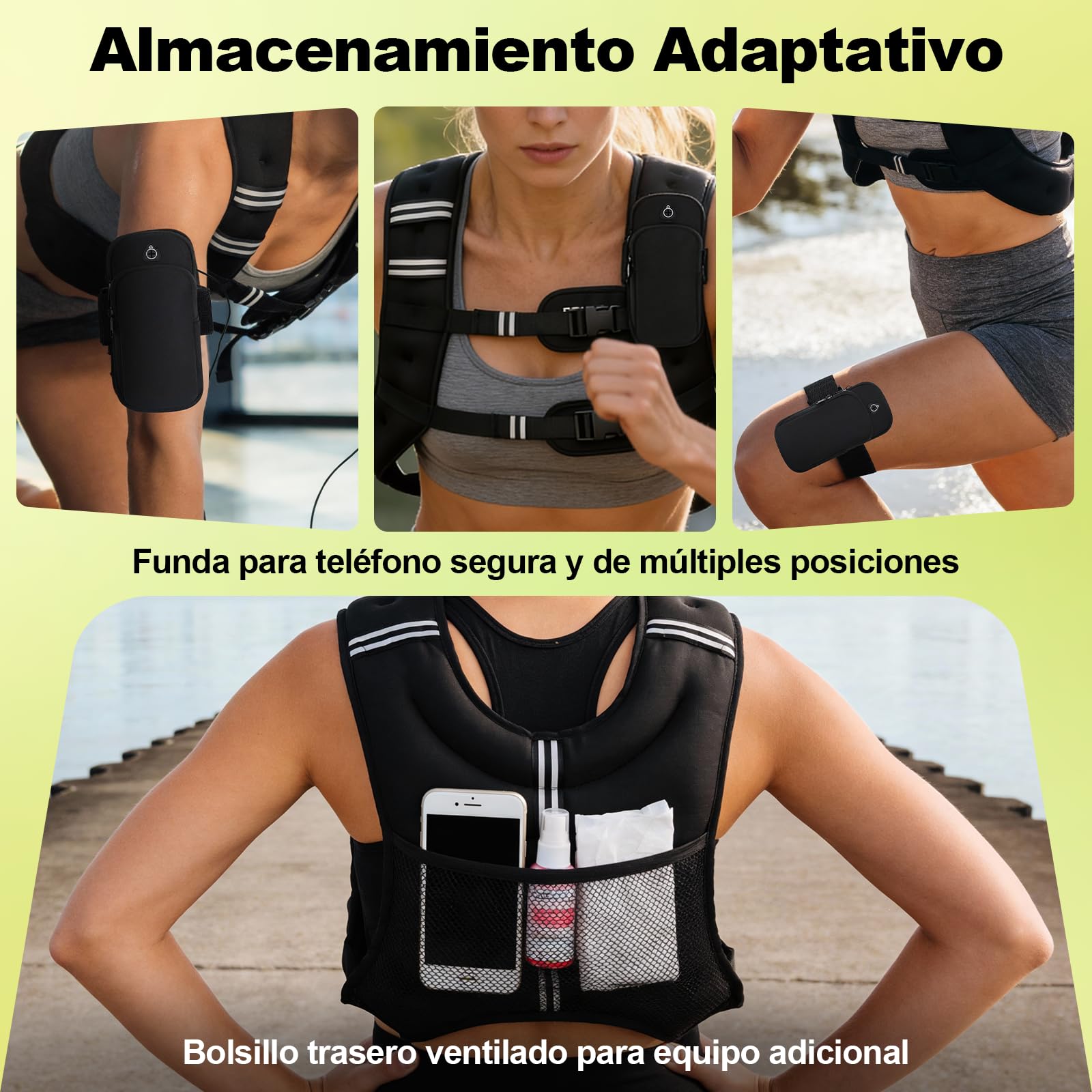 POWER GUIDANCE Chaleco Lastrado 6-20LB Peso Fijo, Neopreno Impermeable, Banda Pecho Ajustable (89-127cm), Bolsillo para CrossFit, Running, Entrenamiento Fuerza