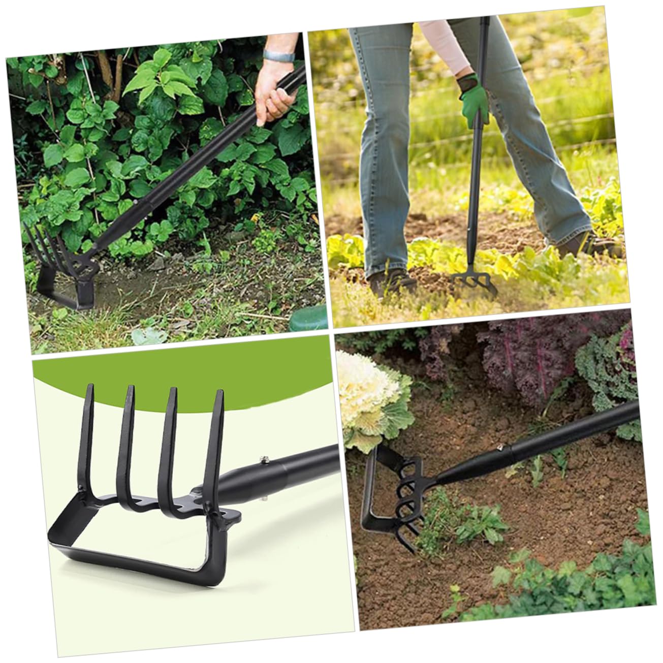 SHINEOFI Azada de Jardín Herramienta de Jardinería y Rastrillo Manual de Acero Inoxidable Resistente y Multifuncional para Deshierbe y Excavación para Huerto Exterior
