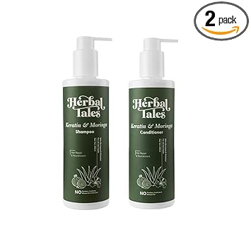 Herbal Tales Keratin Shampoo And Conditioner Combo, With Organic Biotin, Plant Collagen, Rice Protein, For Frizzy Hair, No sulfates, No Parabens, 250ml + 250ml