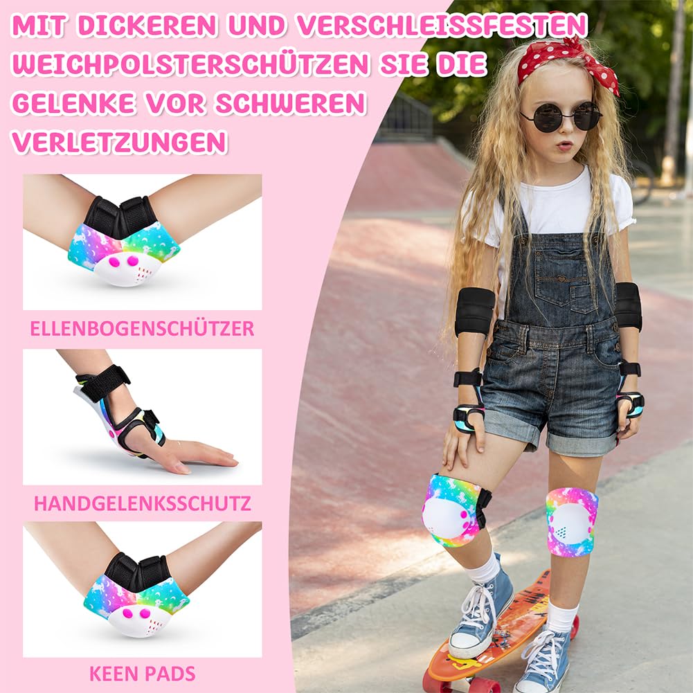 Protection Roller Enfant Fille, Kit Protection Roller Enfant, Genouillere et Coudes Protection Poignet Ajustables pour Enfants, Adaptés aux Rollers, Skateboards