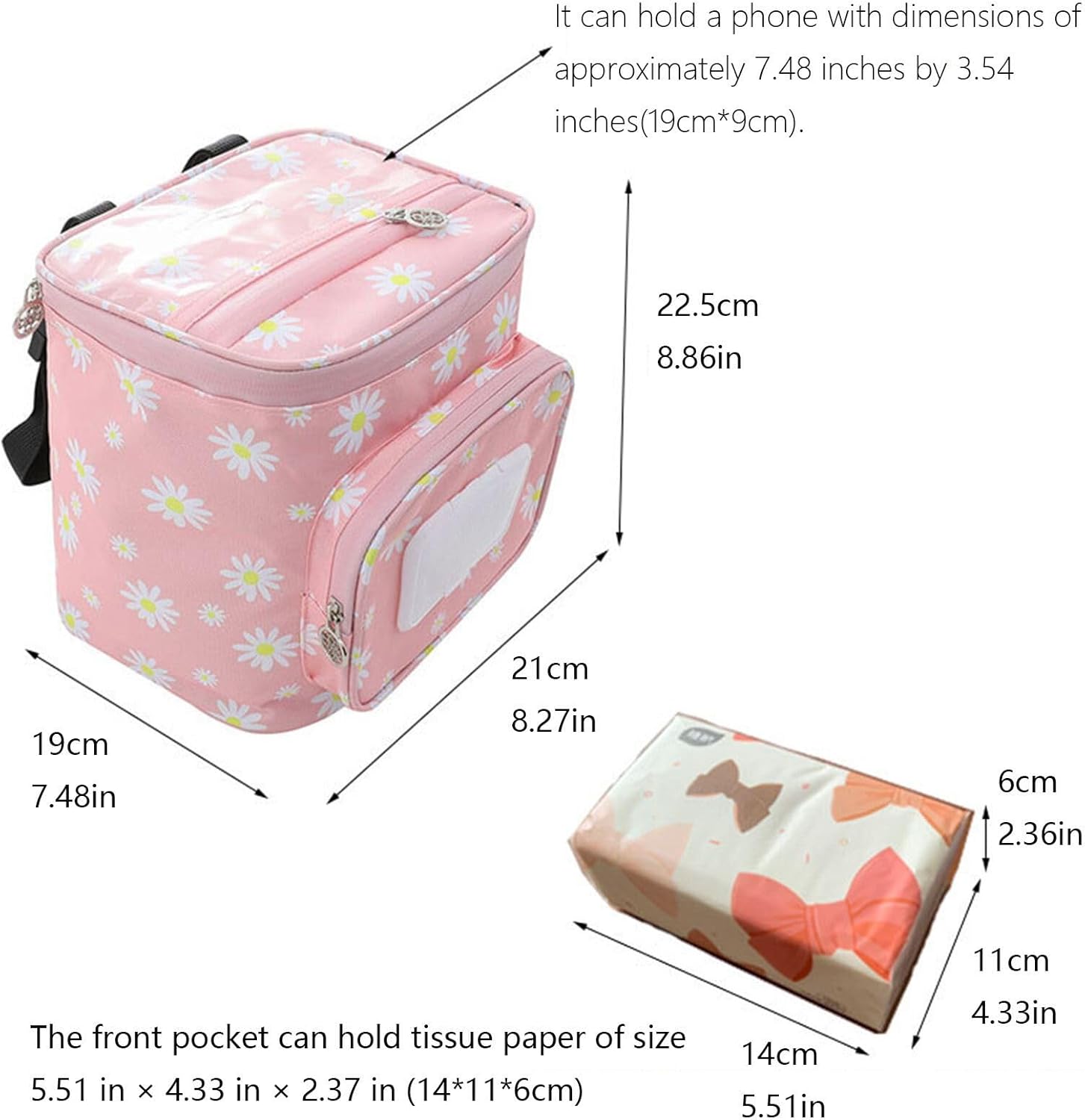 Electric Scooter Front Pouch - Waterproof Bag with Phone Holder and Floral Print, Black Floral, 8.3"x7.5" / 21x19 cm