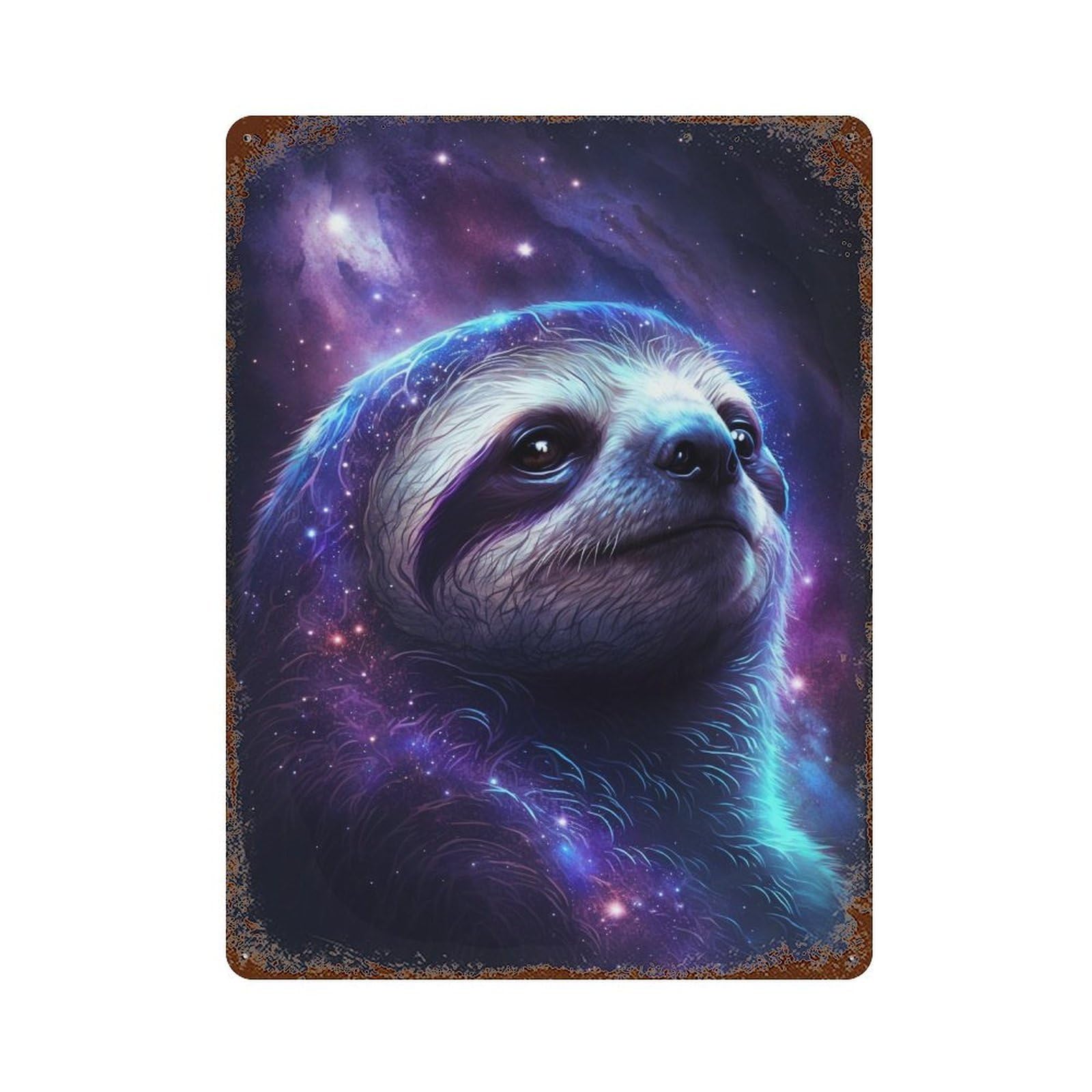 Cosmic Sloth Portrait-9 Distressed Metal Wall Sign 15.7"x11.8", Ideal for Pub, Kitchen And Man Cave Decor