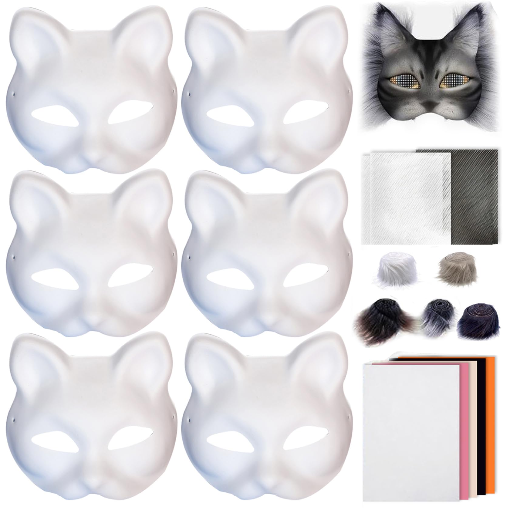 Licsaliwe Therian Mask DIY Kit with Wool Strip, Half Face Cat Mask for Halloween Cosplay Role-Playing Makeup Party