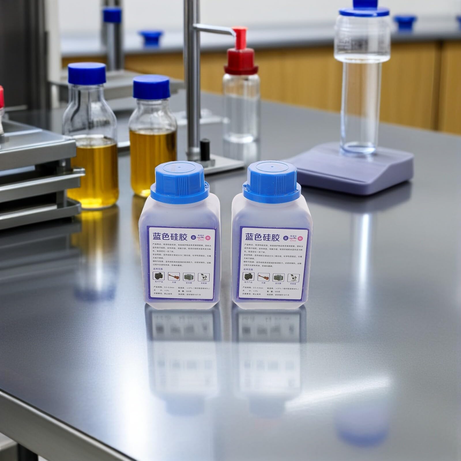 Desecante de Sílice Reutilizable 2 Botellas 500g, Azul | Perlas Indicadoras, Absorción de Humedad, para Electrónica y Material de Laboratorio