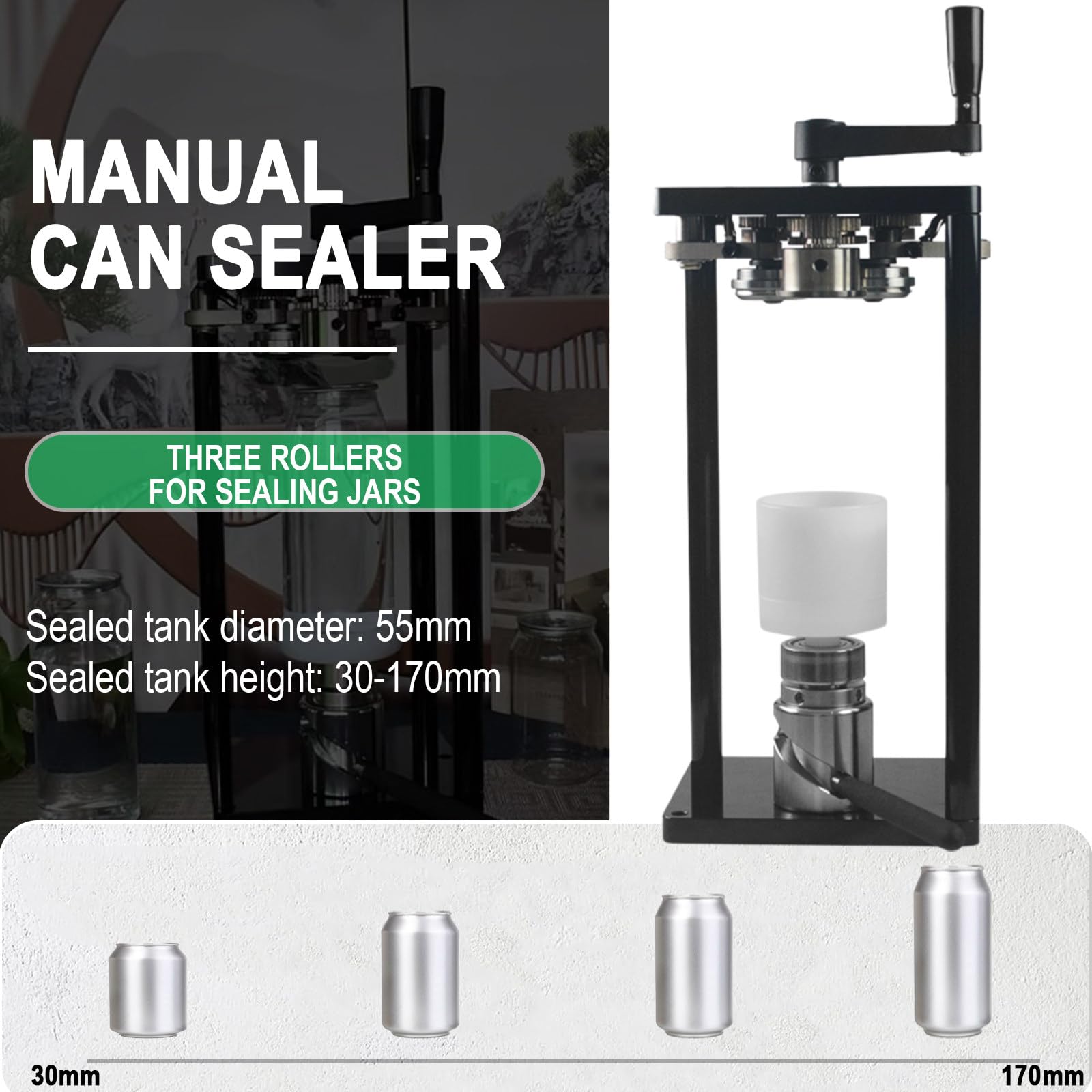 Outil manuel de scellage de canettes, hauteur réglable pour bocaux, alliage d'aluminium avec base fixe