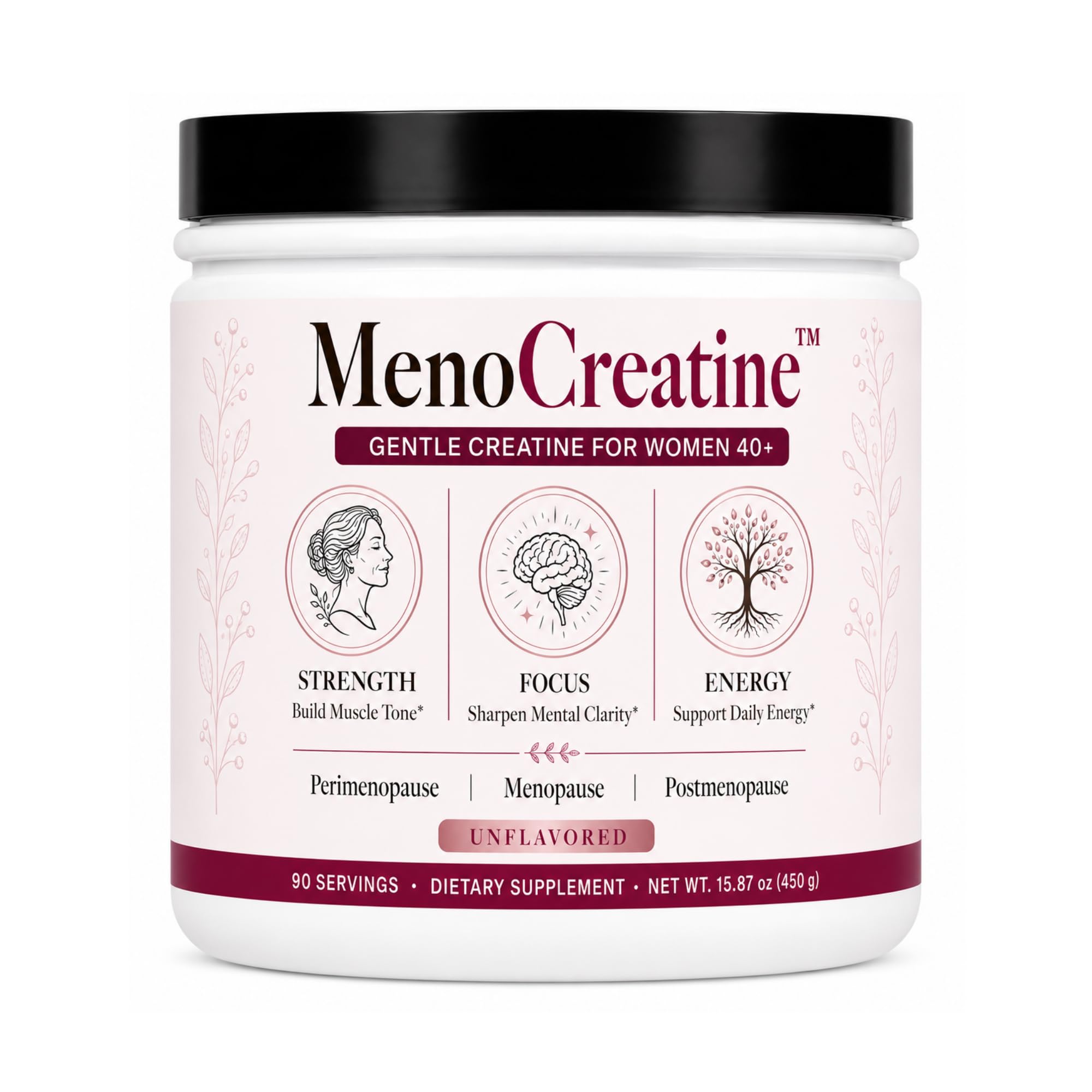 Utzy Naturals MenoCreatine | Creatine Monohydrate for Women 40+ | Gentle Micronized Powder for Perimenopause & Menopause, Supports Strength, Energy & Focus, | Unflavored, Vegan, 90 Servings