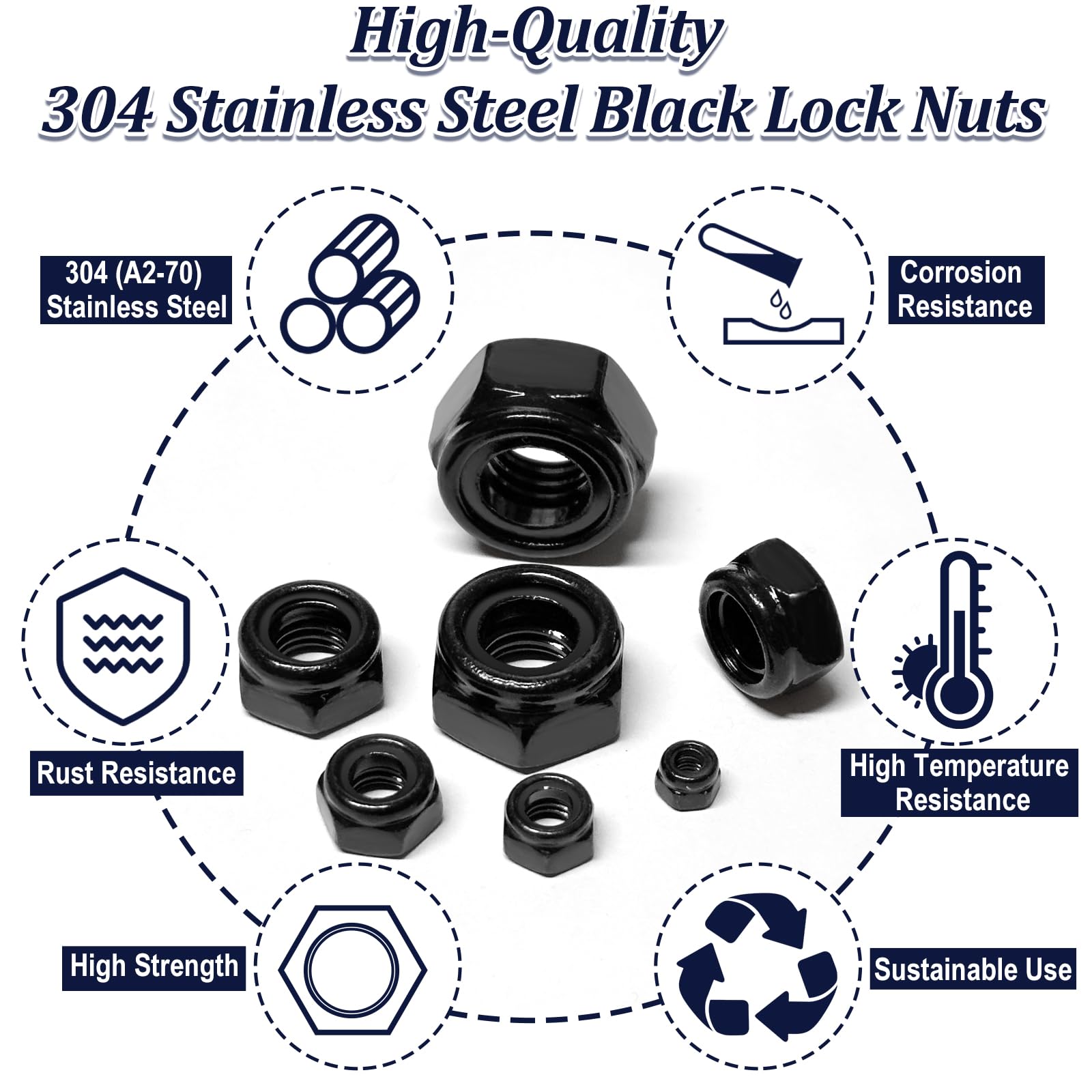 Metric Lock Nuts Kit - 180 Stainless Nylon Assortment -4