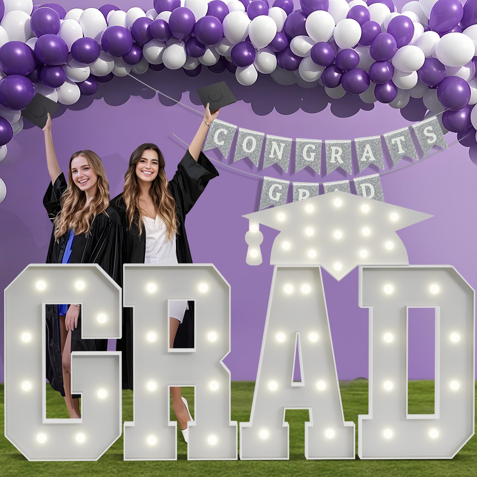 Photo 1 of 2026 Graduation Decorations GRAD Letters: 3FT Class of 2026 Graduation Party Decor Ornaments Large Marquee Light up Letter Sign Kindergarten Preschool High School College Pre-cut Foam Board Pack of 5