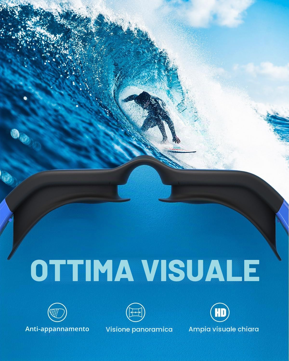 ZIONOR Occhiali da nuoto ottici, G1MS a prova di perdite e anti-appannamento, in vetro correttivo professionale, con intensità visiva/diottria, protezione UV per uomo e donna (diottrie da -2,0 a -7,0)