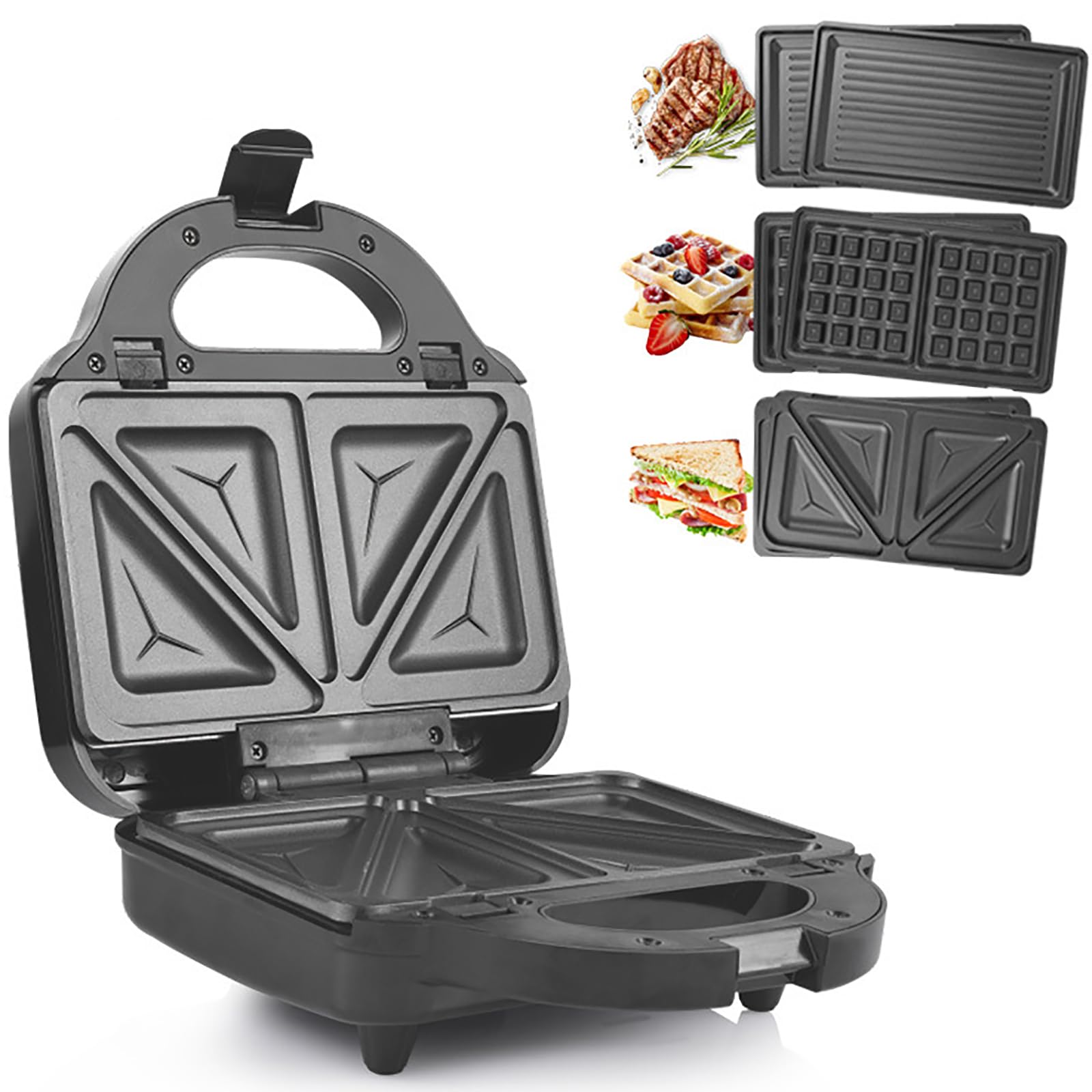 Máquina para hacer gofres 3 en 1, bandejas de cocción antiadherentes con 3 sartenes, tostadora para sándwiches de fácil operación para hacer gofres, sándwiches y croquetas de patata individualmente
