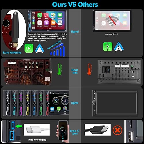 Miniatura 3 de Estéreo de auto doble DIN Apple Carplay y Android Auto Radio para automóvil, radio de pantalla táctil de 7 pulgadas, Bluetooth, radio AMFM,