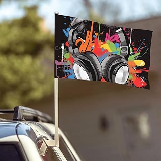 Music Style Small Car Flag No Fade Double Sided Car Window Clip Flag Mini Handheld Flag Banner Personalized Car Vehicle Flag 12"X18" For Car Truck Suv