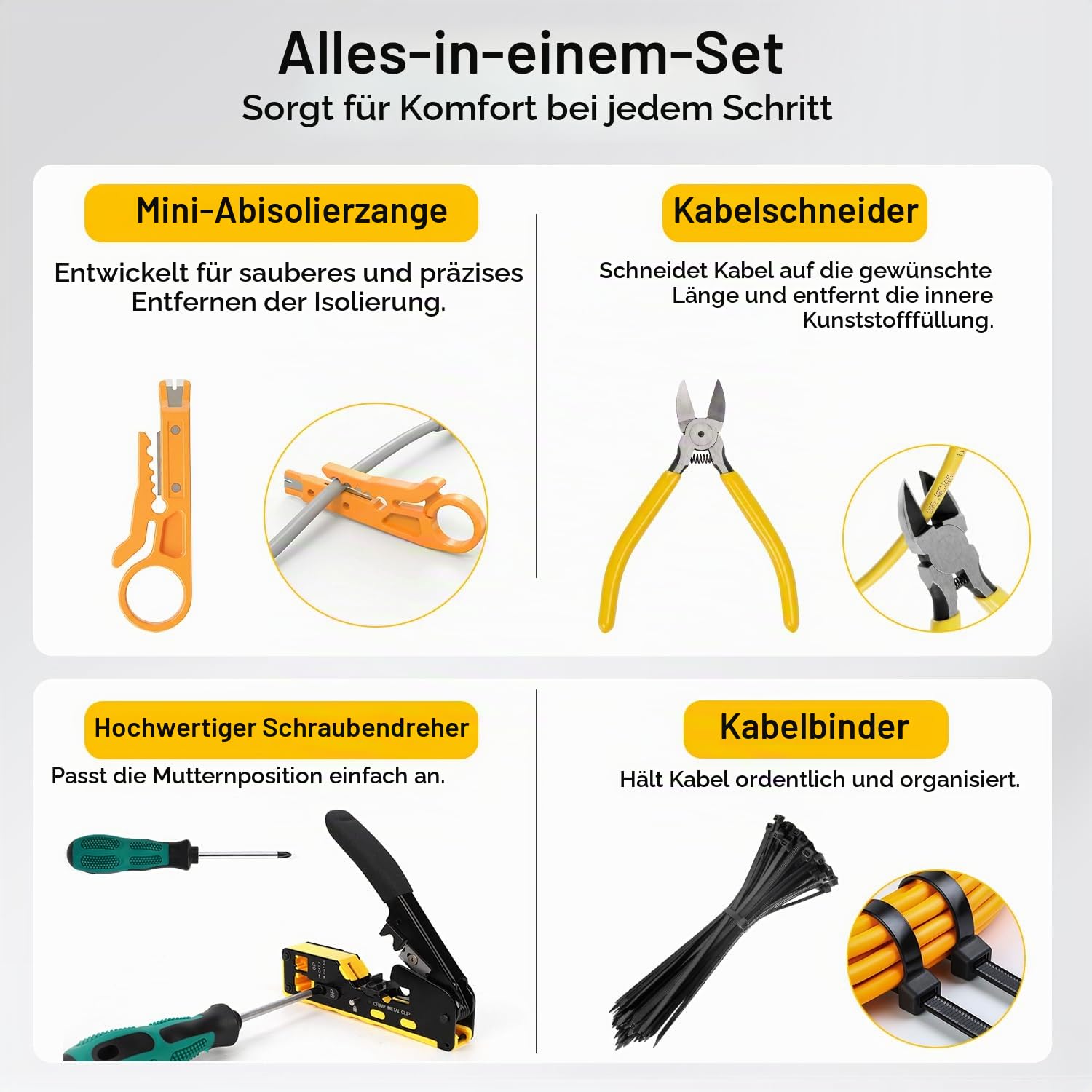 Crimpzange Set, RJ45 Netzwerk Werkzeug Set, Werkzeug Paket für Cat5 Cat6 Cat7, Lan Stecker Pass Through RJ45 Netzwerkstecker, RJ45/RJ11/RJ12 Reparaturwerkzeuge Für Profis & Heimwerker