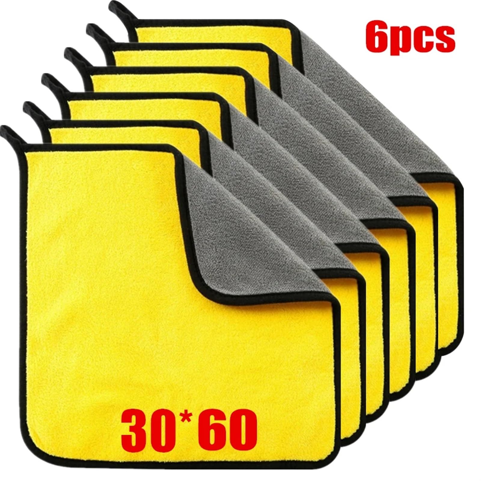 Paño de Limpieza Toalla de limpieza de microfibra gruesa, paño de secado suave, toallas for lavado de carrocería de coche, trapos de limpieza de doble capa, accesorios for coche, 1/2/6 Uds.(30x60 6pc)