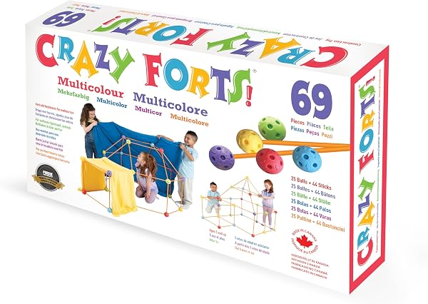 Crazy Forts! 69 Piece Buildable Indoor/Outdoor Play Fort Playset, DIY, Build Your Own, STEAM Toy, Purple