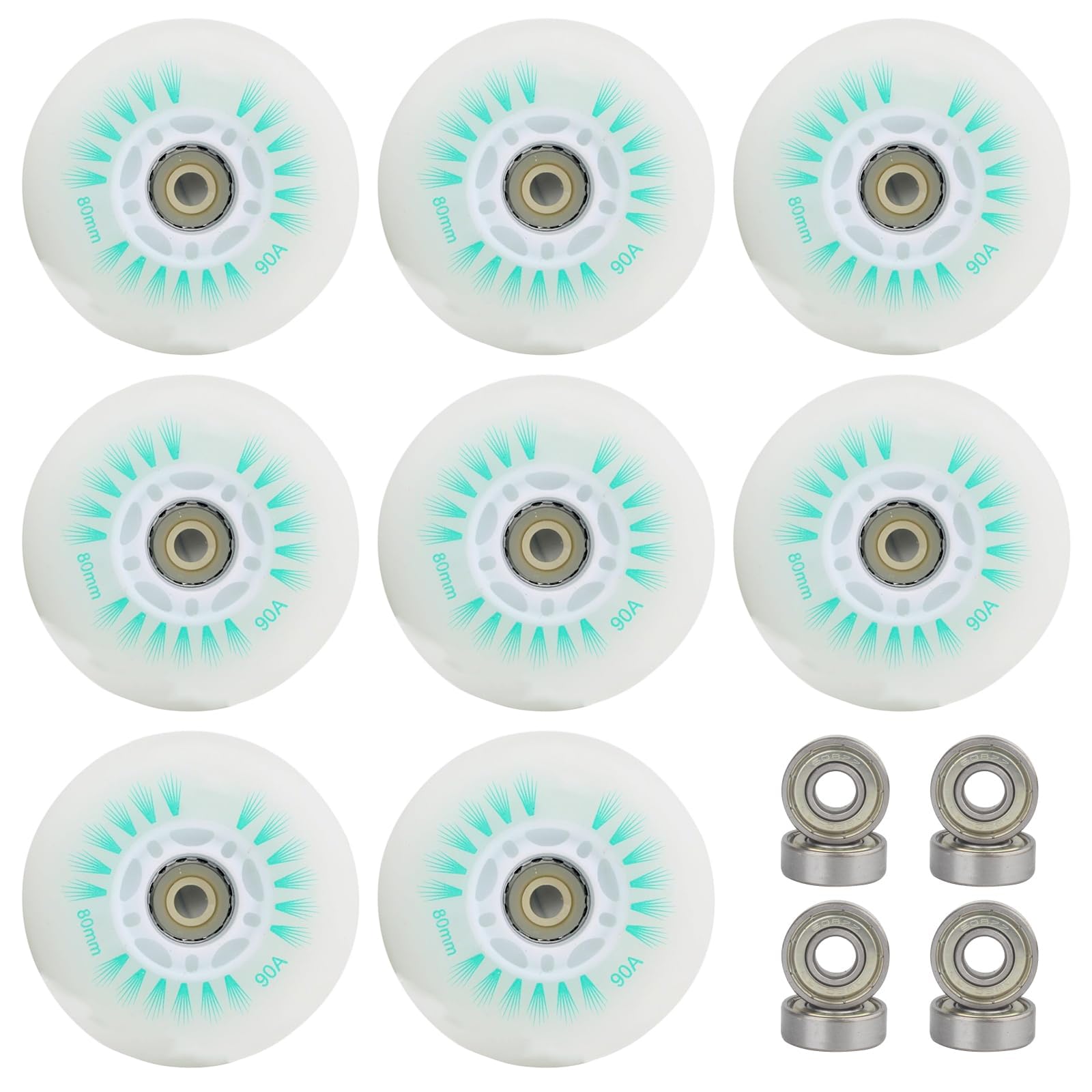 Inline Skate Rollen, 8er Pack, Green Flash Wheel Ersatzrollen für Skateboards, Scooter, Gepäck, Stabilisatoren