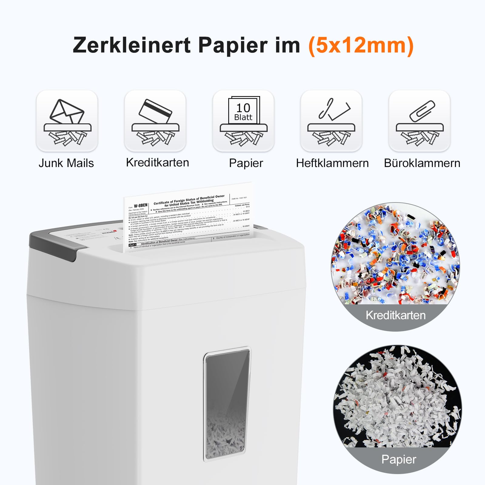 Bonsaii 10-Blatt Aktenvernichter P4, Mikroschnitt schredder für 21L Behälter, Anti-Blockier-System & Überhitzungsschutz für Büro/Homeoffice, C275-B