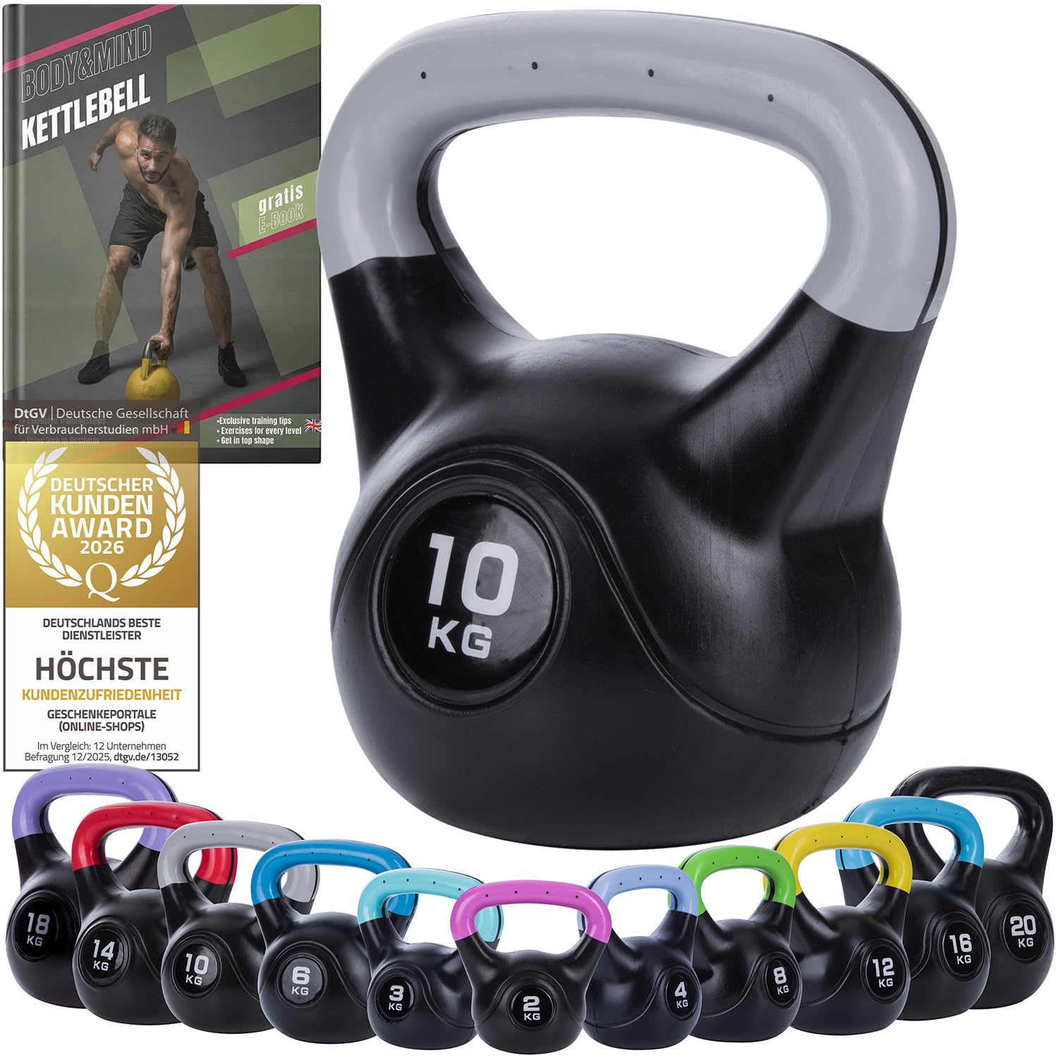 Body & Mind® Kettlebell Kugelhantel 2-20 kg - Workout Gewicht-Hantel für Kraft-Training - Profi Fitness Schwunghantel aus Kunststoff (f - 10 kg)