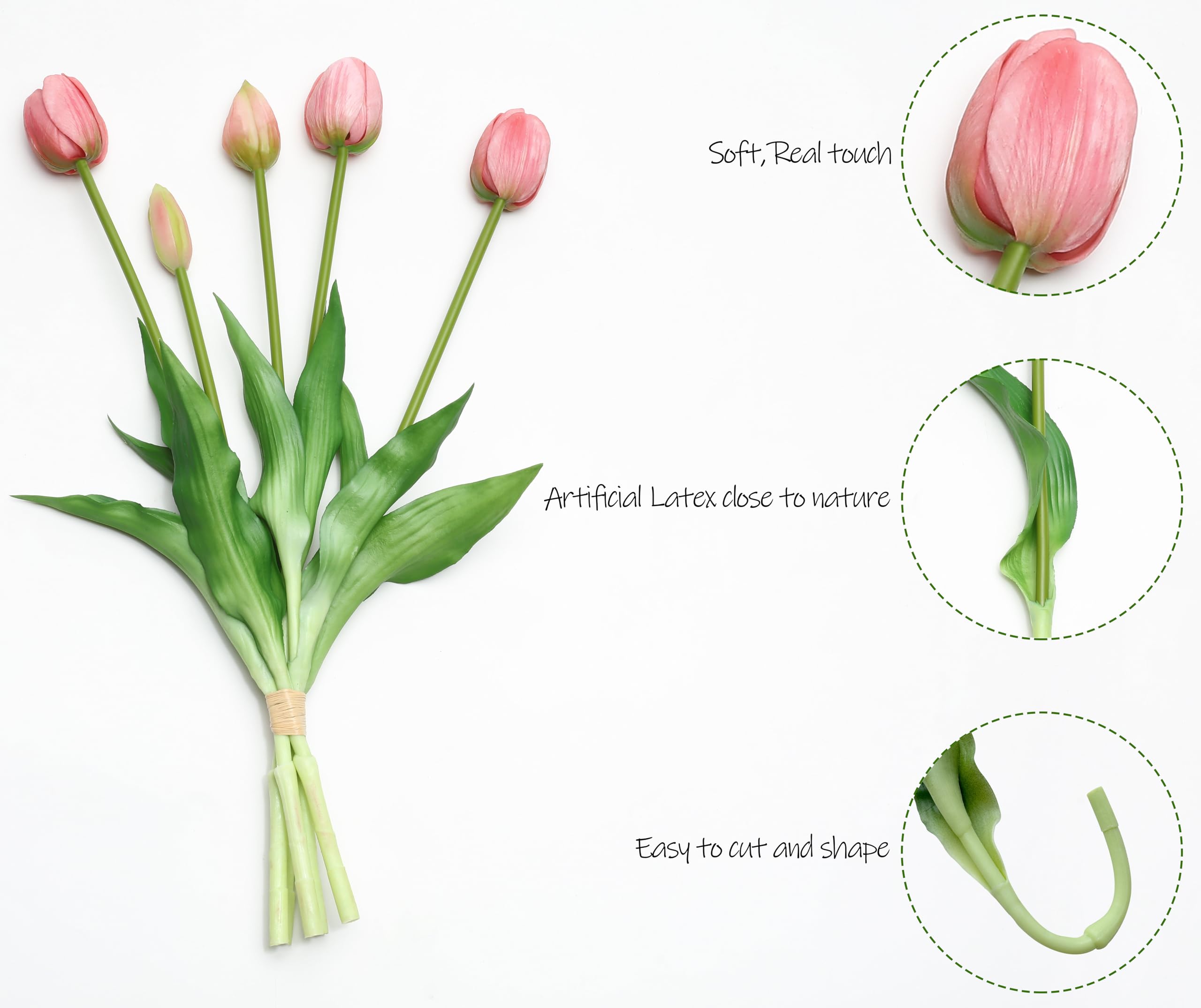 Künstliche Latex-Tulpen Blumen, fühlen sich echt an, für Haus, Garten, Hochzeit, Party und Festival, Dekoration, DIY-Blumenarrangements, Dunkelrosa, 15 Stück