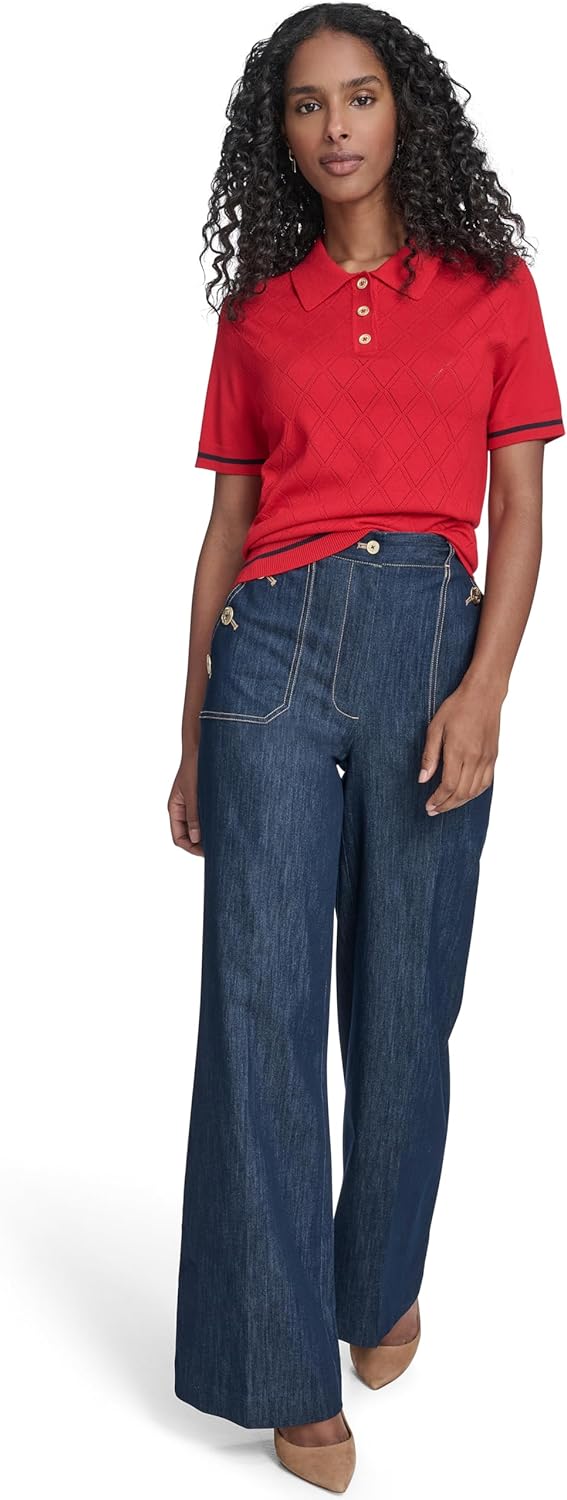 Tommy Hilfiger Womens Short Sleeve Johnny Collar Polo Sweater - Image 2