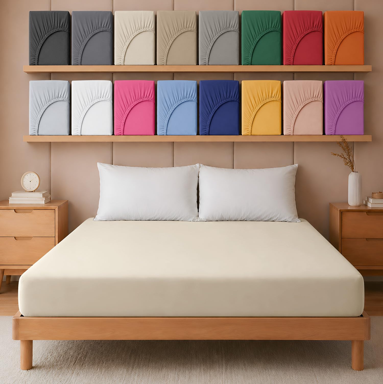 Hafaa Cream Single Fitted Sheet – Easy Care 25 Cm Deep Brushed Microfiber Elastic Fitted Bed Sheets- Shrinkage And Fade Resistant (91 X 191 Cm)