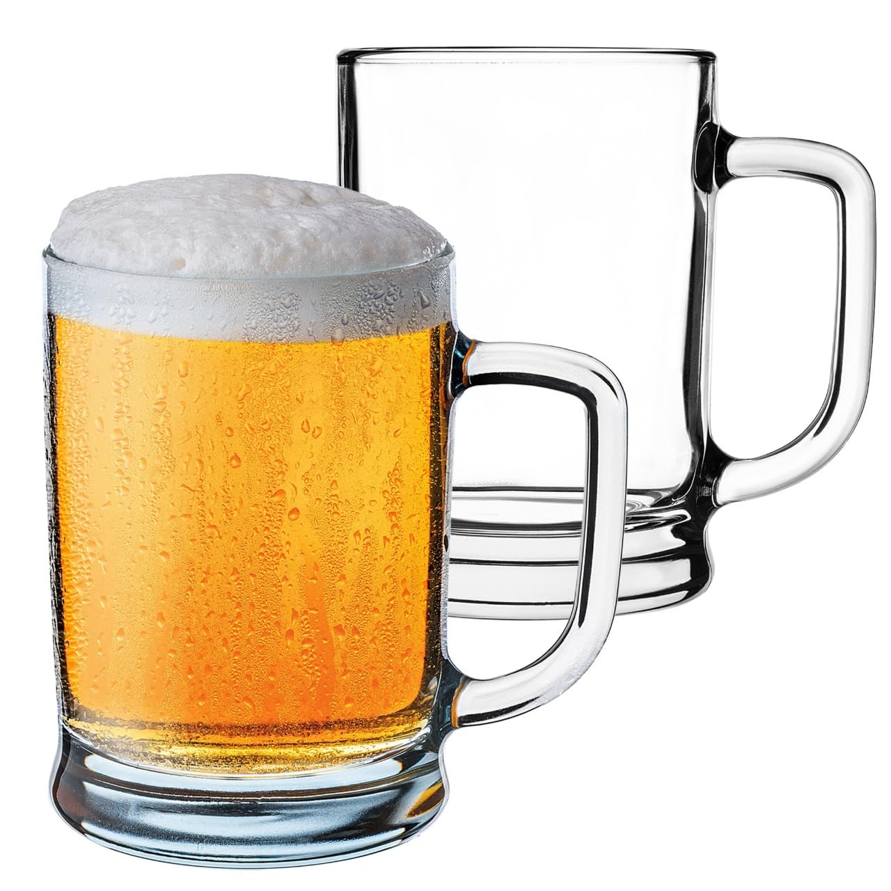 KADAX Bierkrüge 0,4 Liter, 2er Set, Biergläser mit Henkel, großer Bierkrug aus dickwandigem Glas, Bierglas im klassischen Design, Glaskrug für Bier