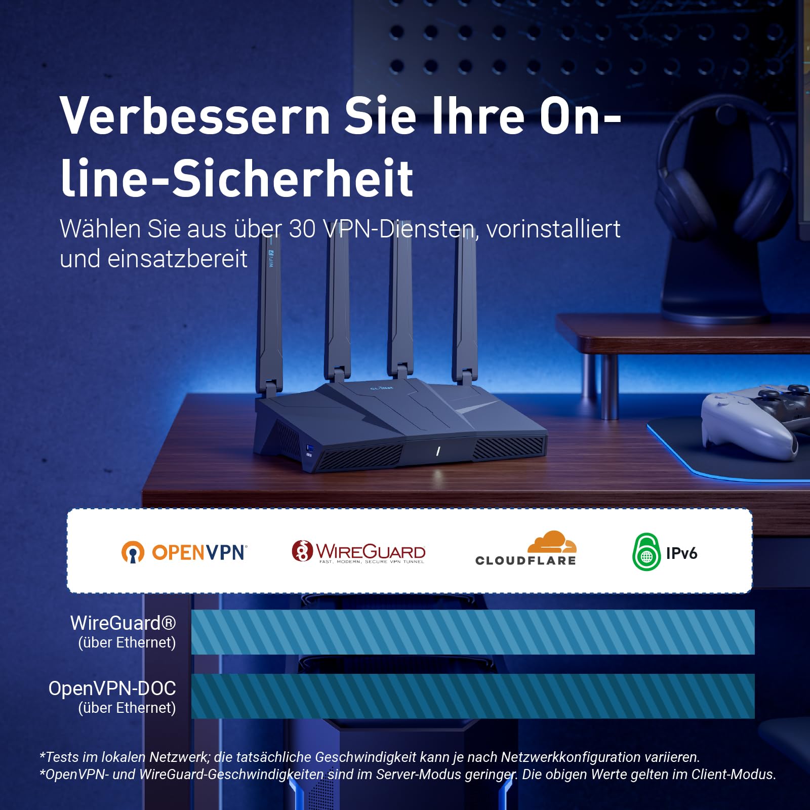 GL.iNet GL-BE6500 Flint 3e Wi-Fi 7 Router mit VPN für Heim und Gaming | Wi-Fi 7 BE6500 bis 6,5 Gbps mit MLO und 4K-QAM für 4K-Streaming, Gaming und Videoanrufe