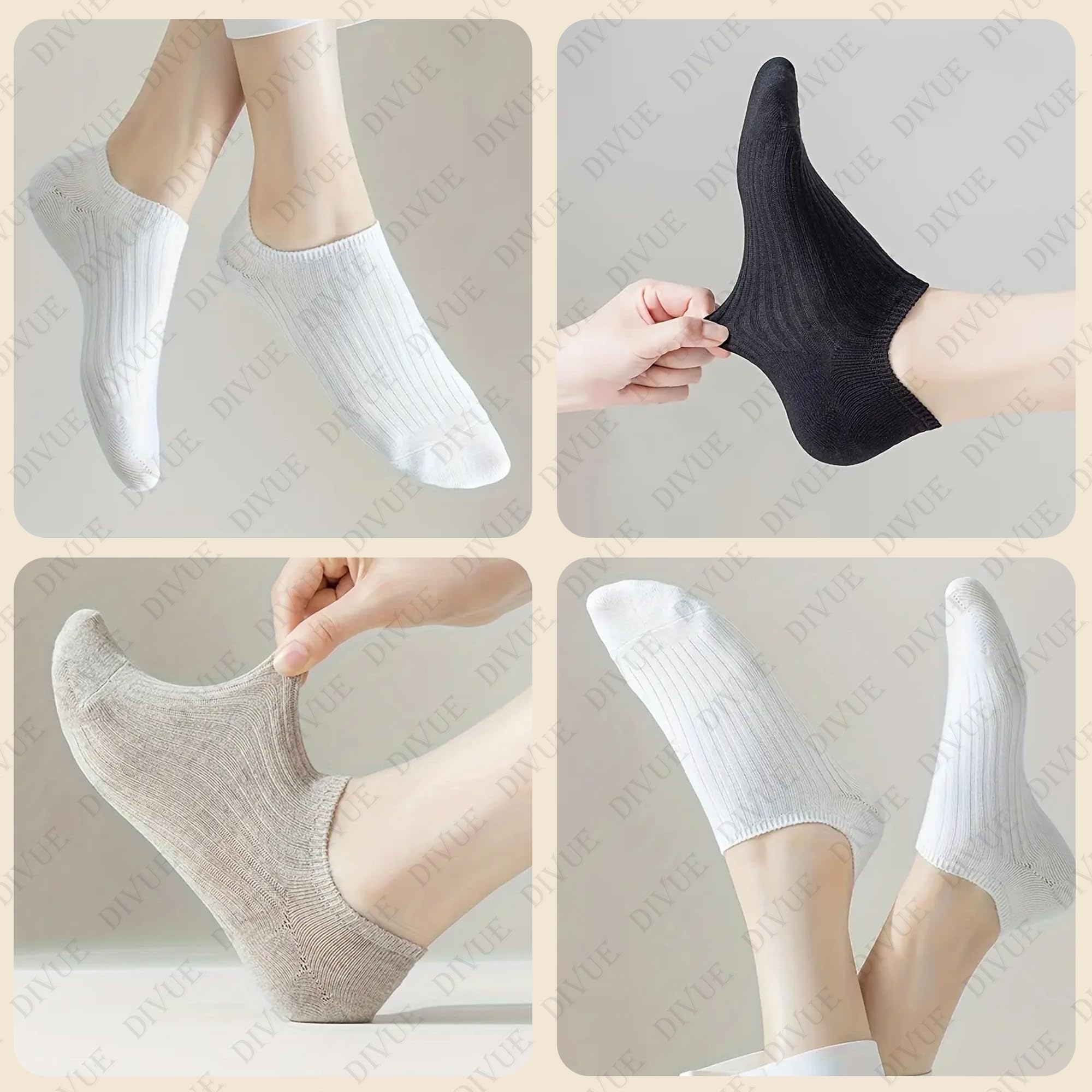 DIVUE Ankle Length No Show Socks for Men & Women | 6 Pair Multi Color Combo Pack | Soft Cotton Stretch Fabric | Breathable, Sweat Absorbent & Durable | Invisible Casual Sports Socks - Image 9 thumbnail