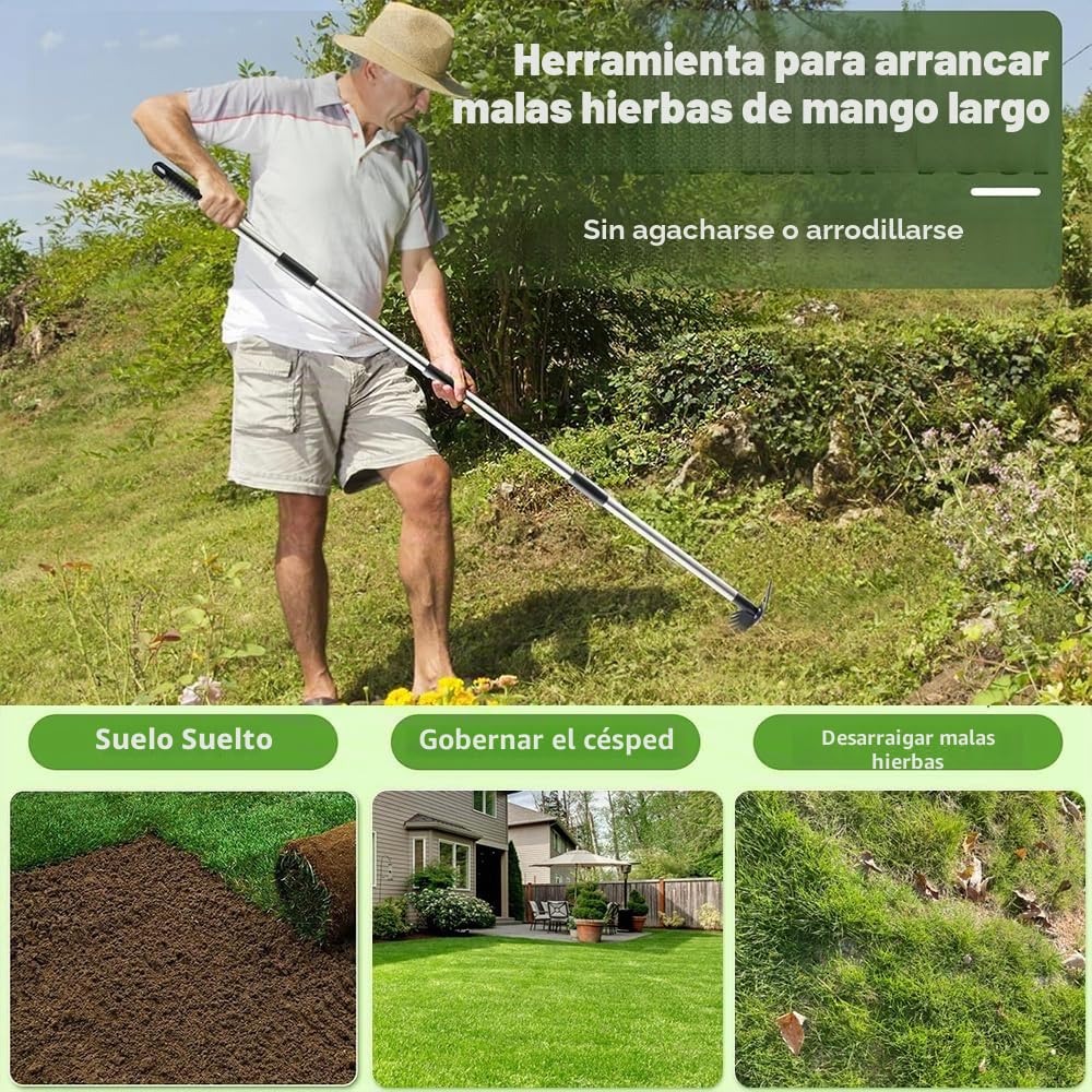 Cortador de malezas con mango largo de 180 cm, rastrillo y azada de jardín 2 en 1, desbrozador con asa, herramienta de desbrozador, herramientas de jardín para patio, césped, patio y jardín