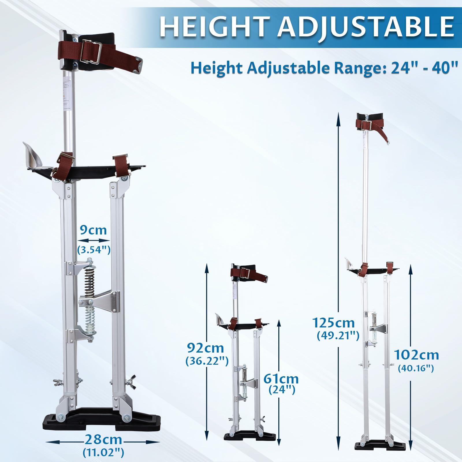 iElyiEsy Trampoli per cartongesso da 61 a 101,6 cm, in alluminio, altezza regolabile, per verniciatura, finitura, potatura rami o pulizia, argento