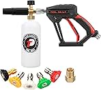 Tool Daily Short Pressure Washer Gun with Foam Cannon, 1/4 Inch Quick Connector, with 5 Pressure Washer Nozzle Tips, 1 Liter