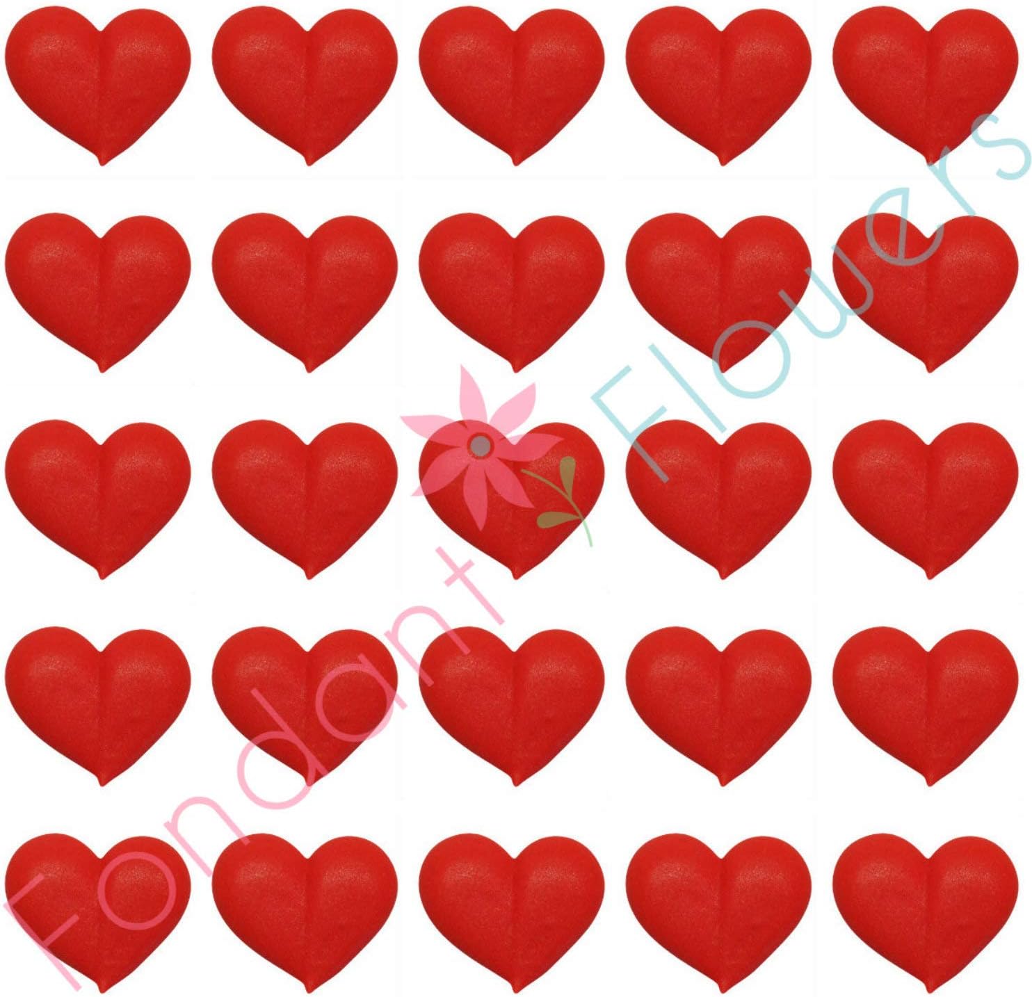 Set of 24 Royal Icing Edible Red Heart Decorations for Valentines day by Sugar Deco
