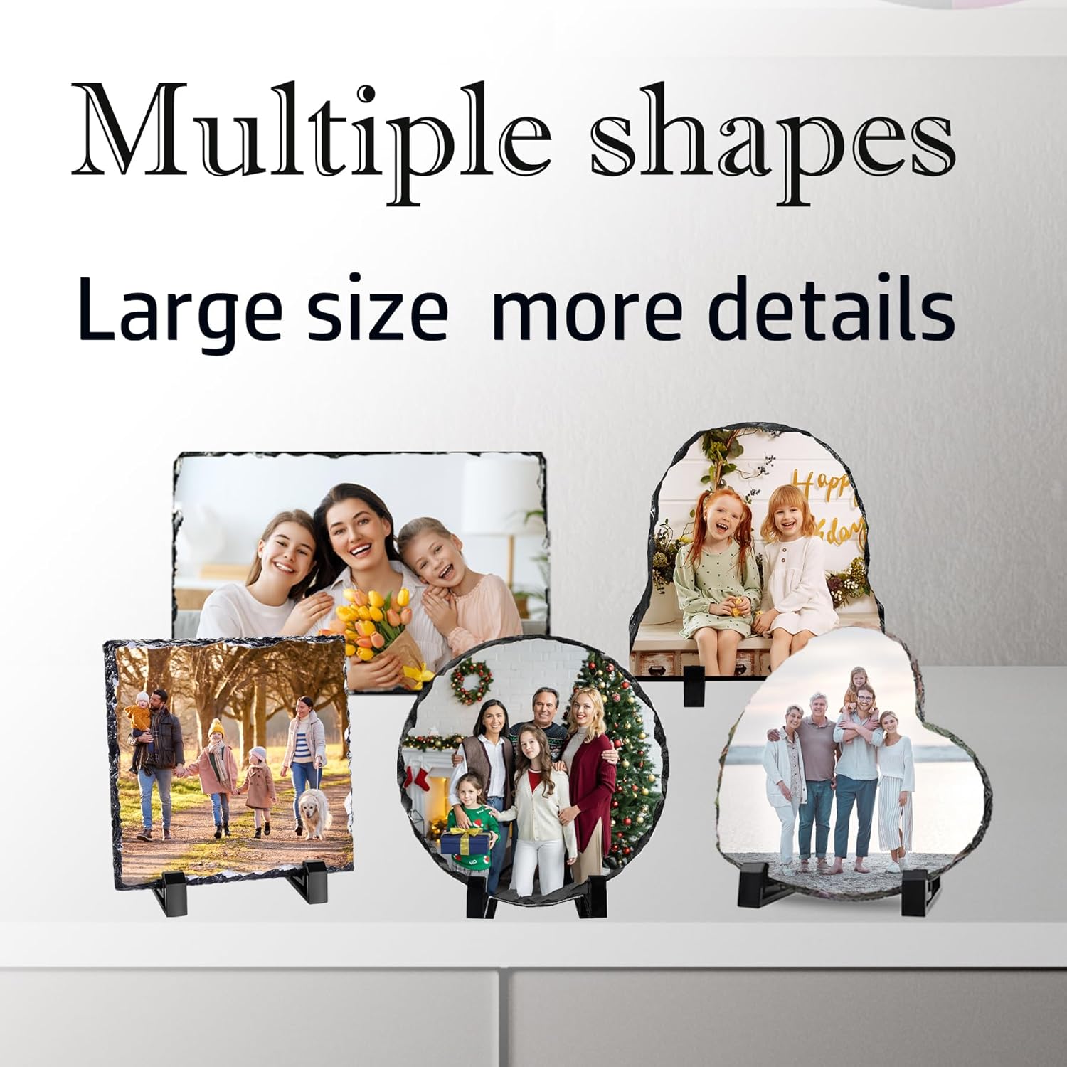 LOUISMIAA Personalized Picture Frame Custom Photo Stone Rock Slate Plaque Frames, Customized Gifts for Mothers Fathers Day Valentine's Day Wedding Birthday Christmas, Heart Shape 7.9x7.9 in