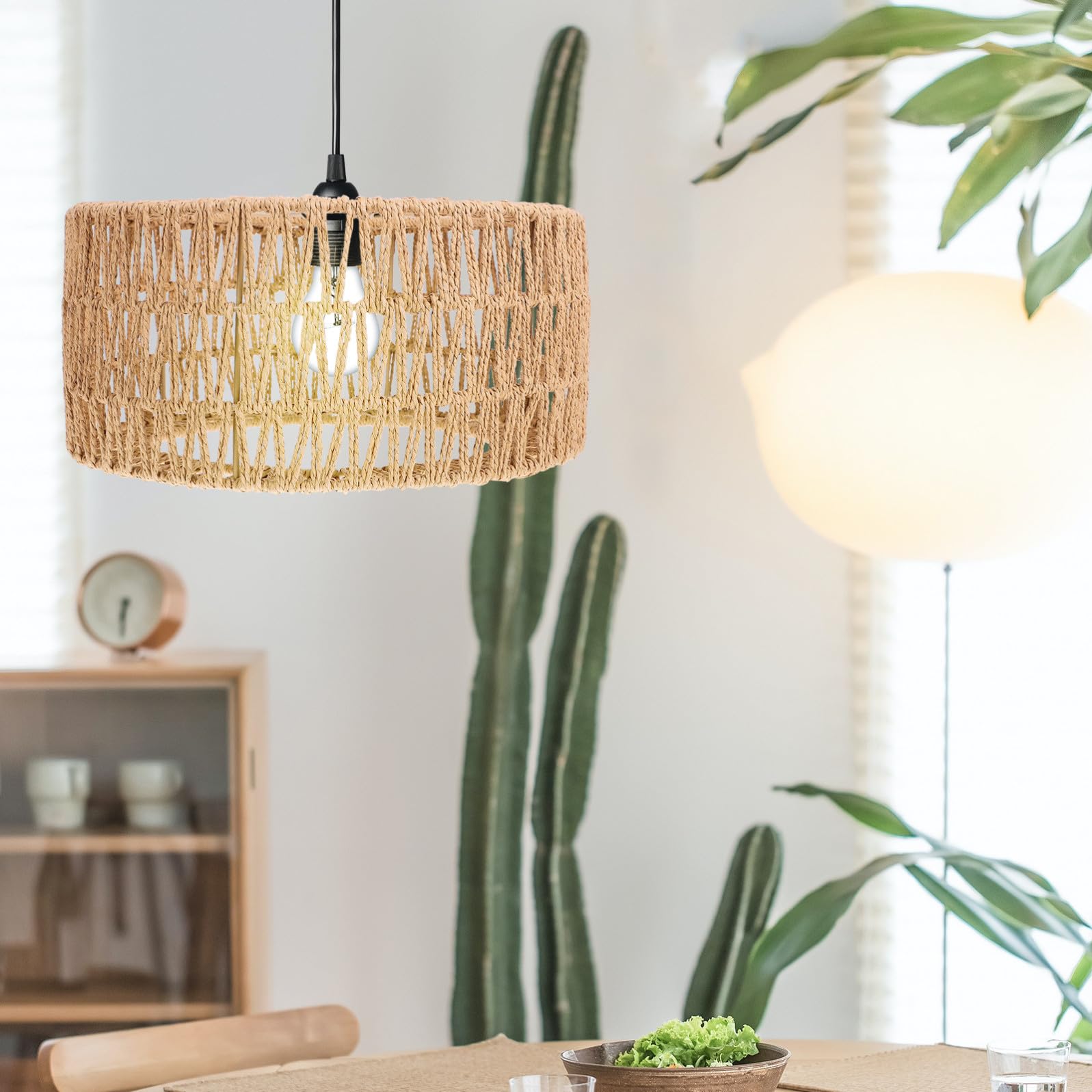 Pantalla de lámpara tejida, pantalla de lámpara de papel, accesorio para lámpara E27, textura suave y superficie lisa, para bar y decoración interior