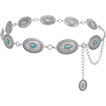 SUOSDEY Women Metal Waist Chain Belt Concho Western Cowgirls Country Belt Boho Vintage Turquoise Belt for Jeans Dress