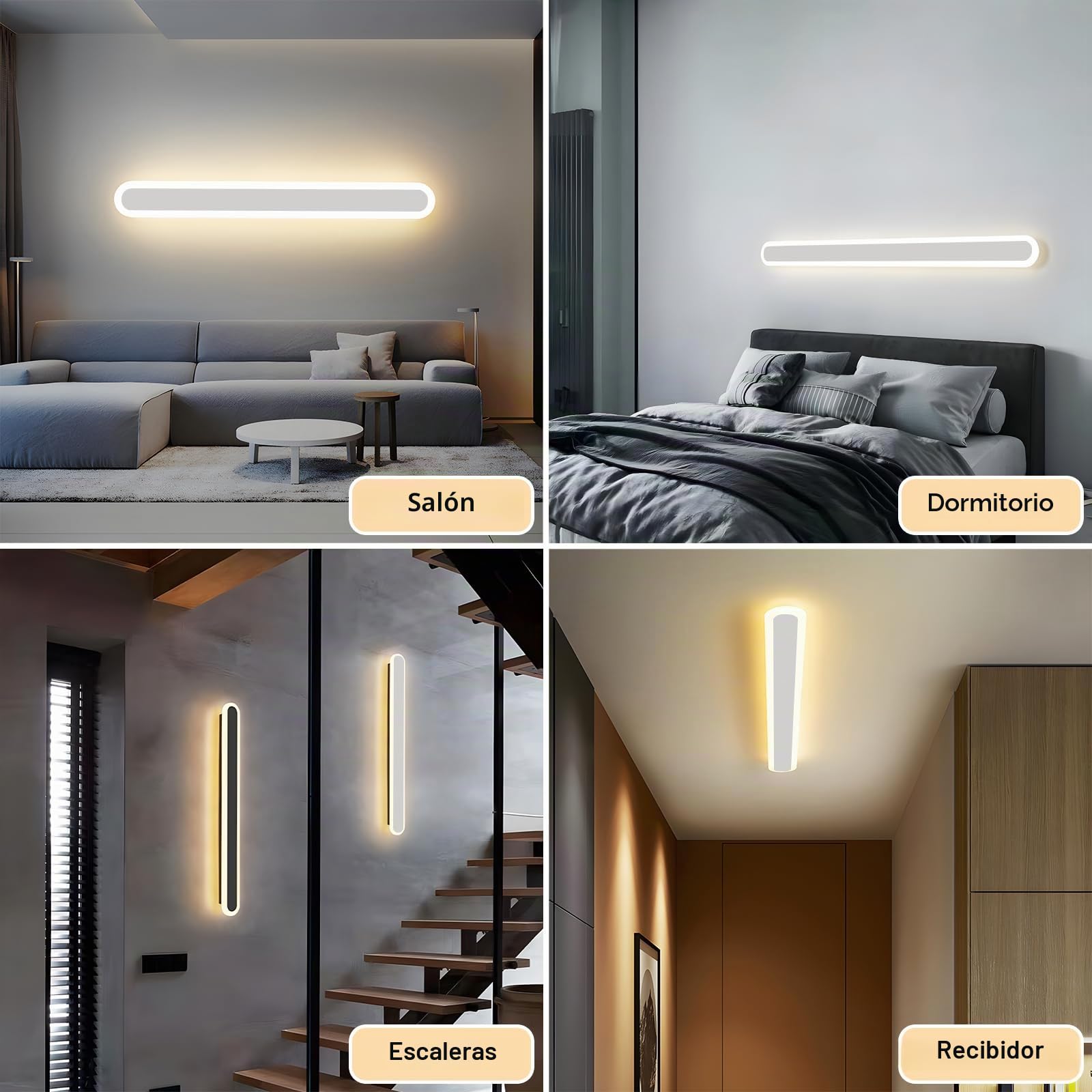 Aplique Pared Interior LED,28W Lampara de Pared Moderna 3000K/4000K/6000K para Sala de Estar Pasillo Escaleras Apliques Pared Dormitorio,80CM Blanco 110-240V