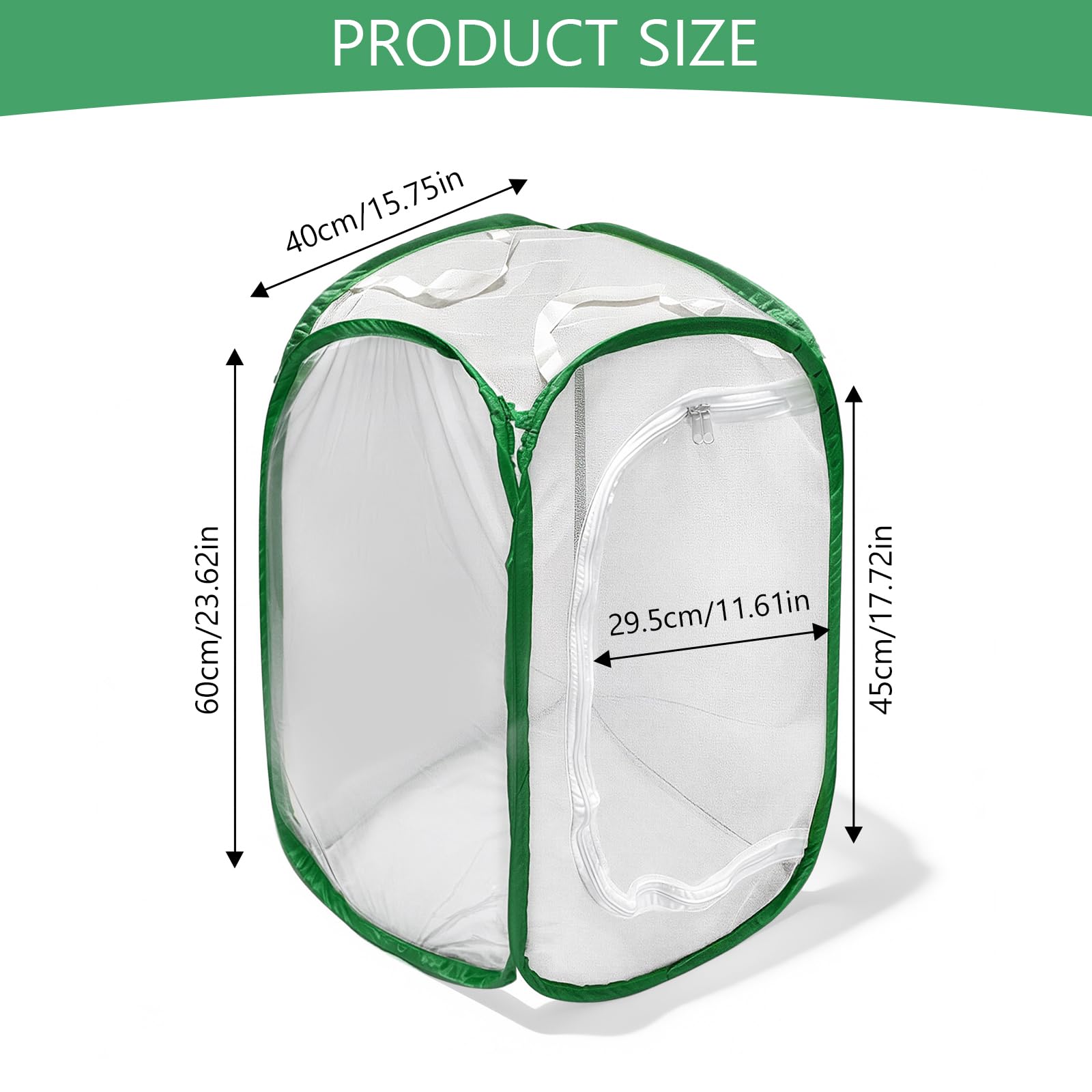 Gabbia per Insetti e Farfalle,Gabbia per Habitat Farfalla, 40×40×60 cm, Terrari Pieghevole in Rete per Piante, Insetti(Verde) - 3