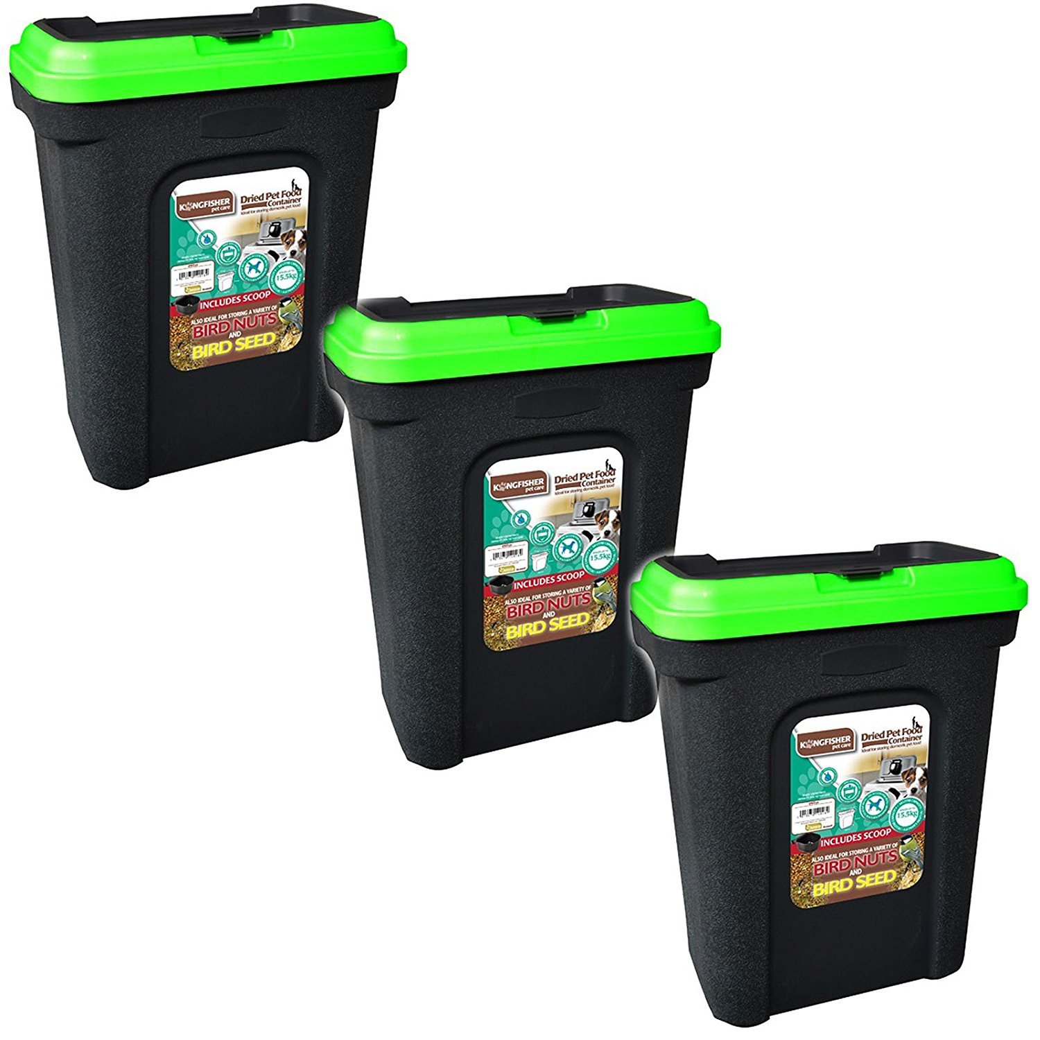 D.I.L3 XPET FOOD STORAGE CONTAINER BLACK. HOLDS 15.5KG. GREEN LID. RUBBER SEAL.