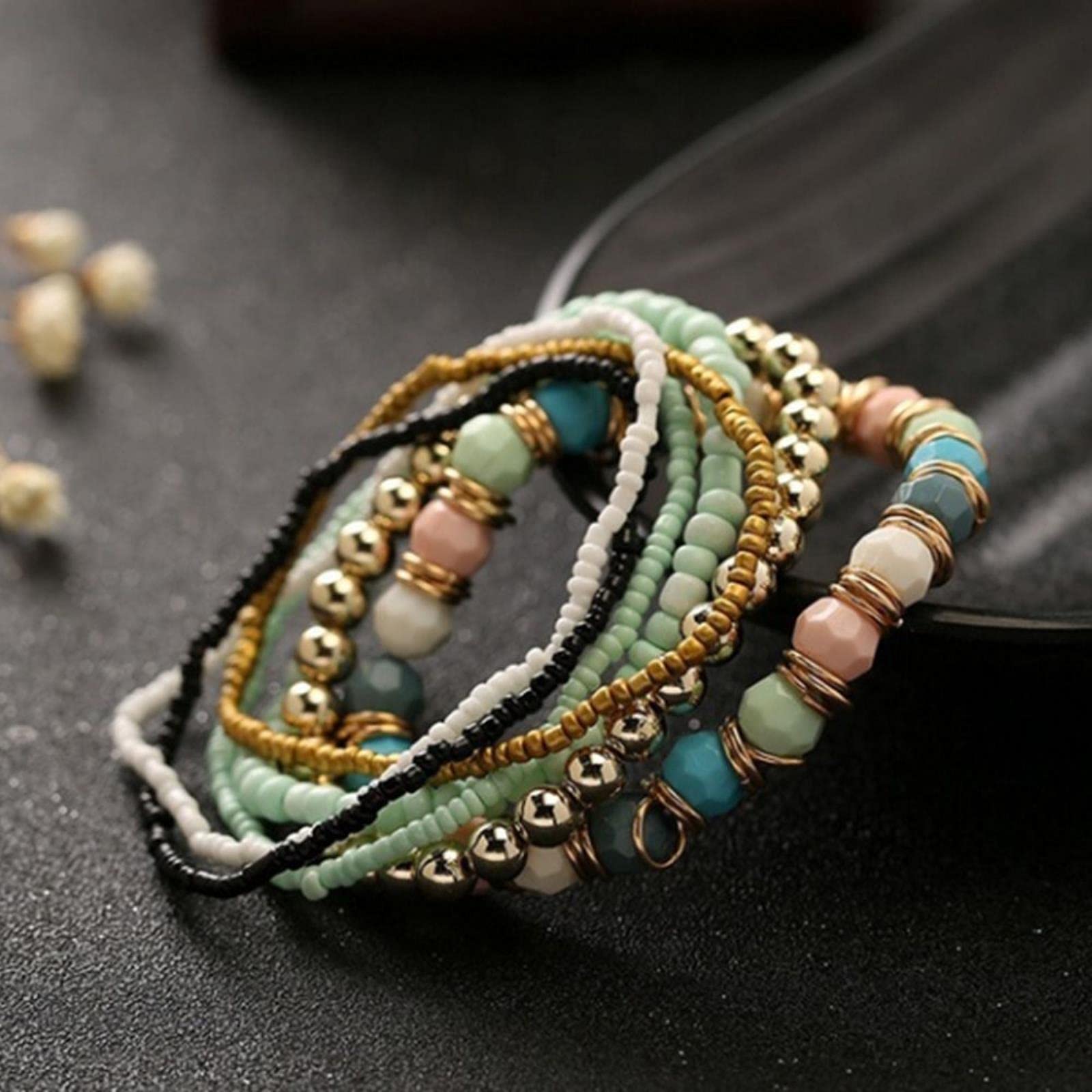 Ensemble de 7 bijoux bohèmes à perles idée cadeau femme bracelet élastique