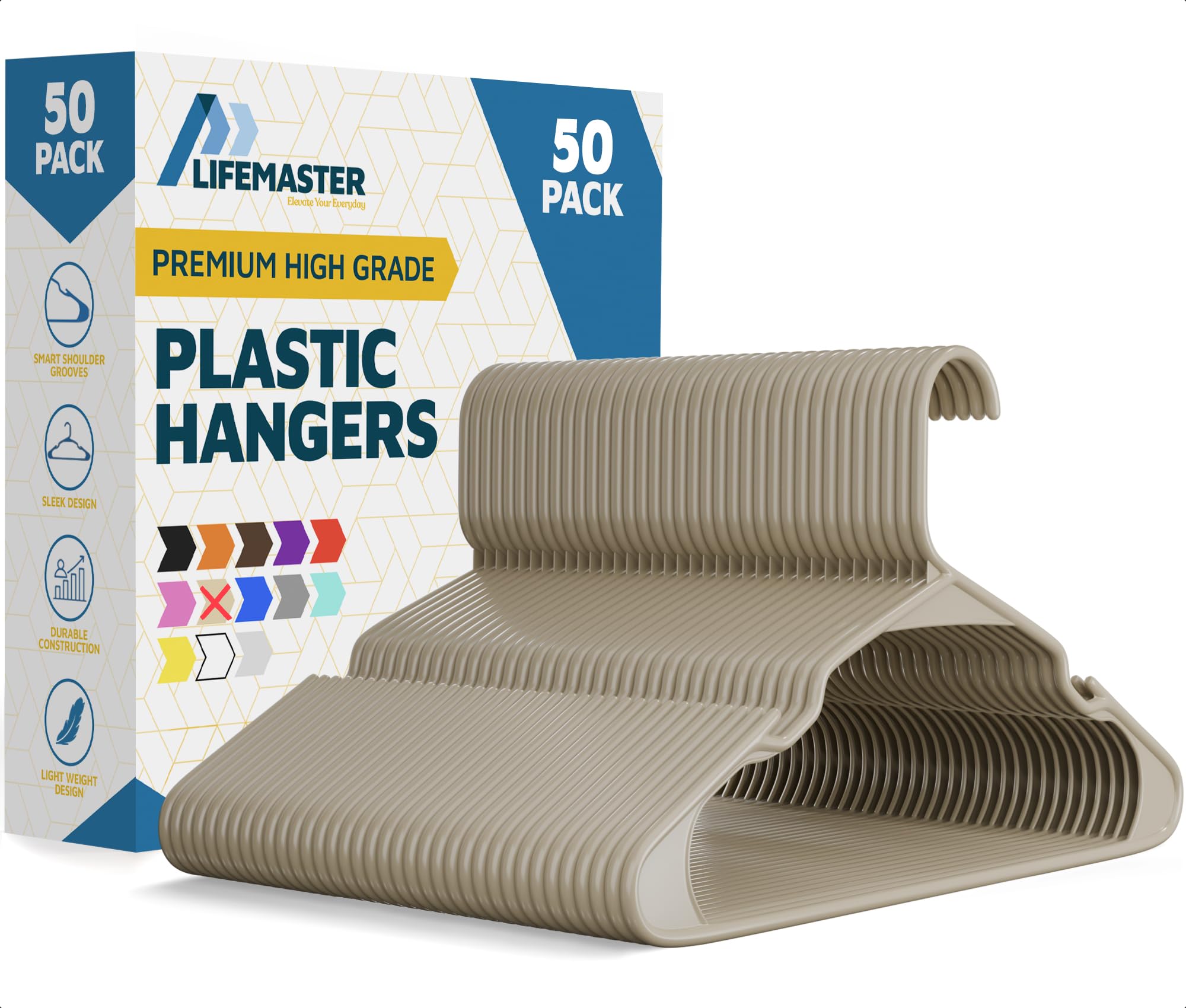 Lifemaster Perchas de plástico para Ropa, Juego de Perchas Resistentes, para organizar Ropa, Vestidos y Abrigos, soporta hasta 5 Libras, Perchas Que ahorran Espacio con Ranuras Antideslizantes para