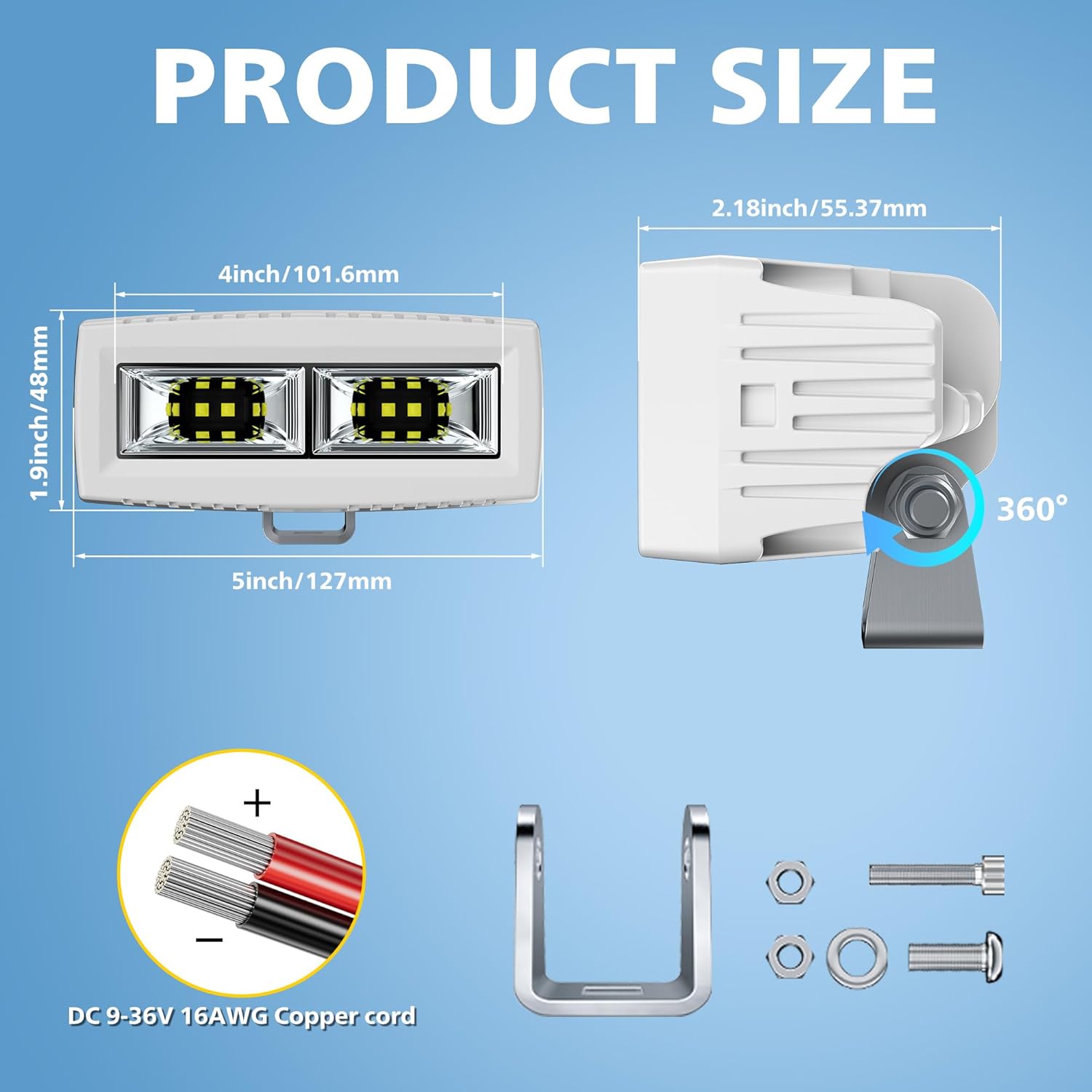 Marine LED Light Bar 5 Inch Flood Beams 40W White Led Pod Work Light Driving Fog Lamp for Boat Deck Dock Yacht Pickup Off Road Truck Motorcycle ATV UTV 9-24V IP68 Waterproof (2 pack