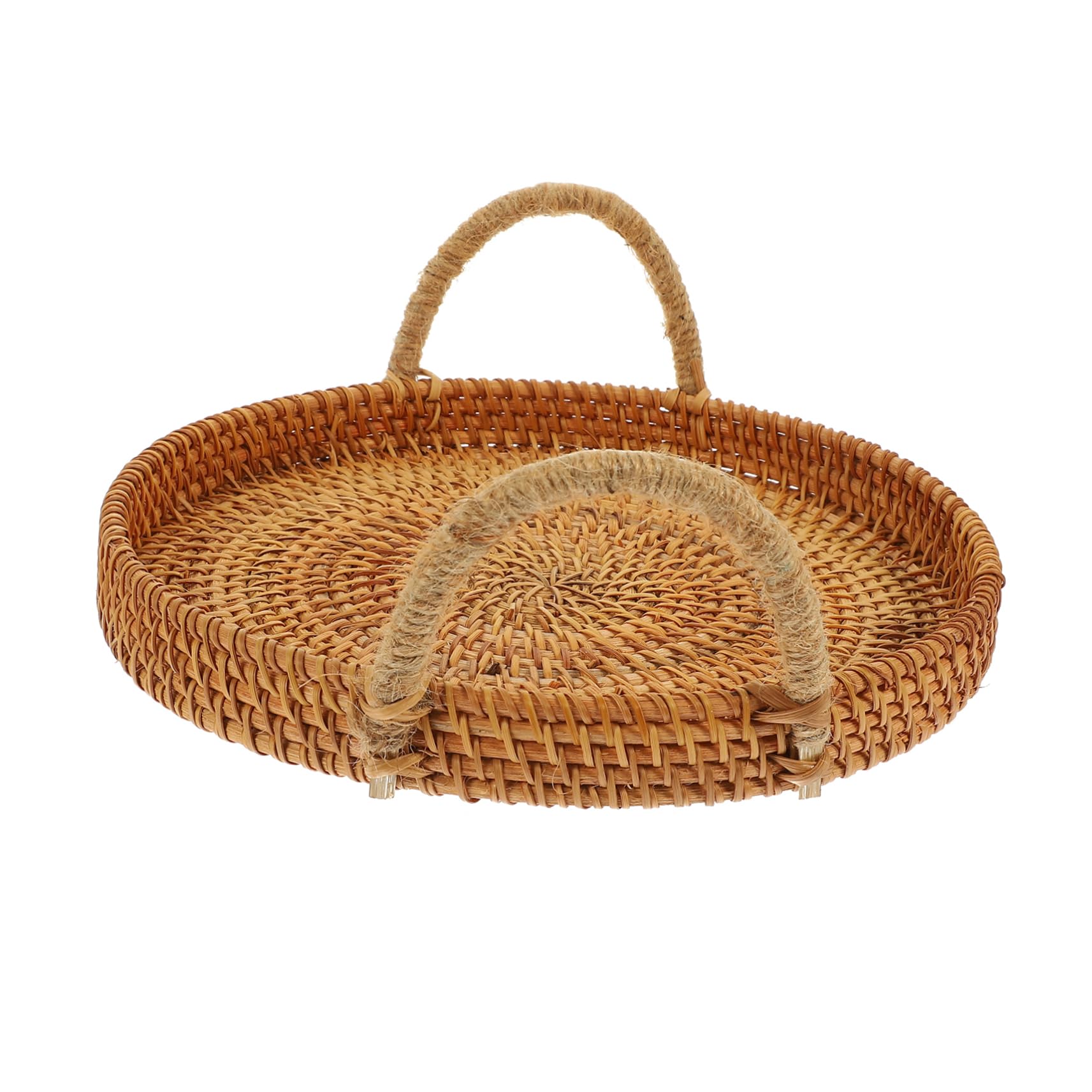 Cesta de almacenamiento tejida con asa para organizar repostería y frutas