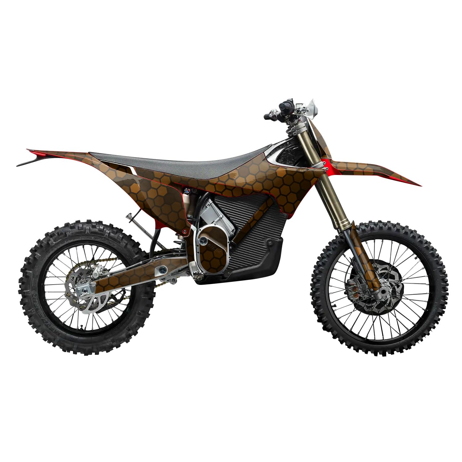 Stark Varg MX 2023-2025 Graphics Kit Wrap - Orange Hexa Camo - Varg MX Skin - Premium 3M Vinyl Protective Wrap Decal Cover - Easy to Apply | Crafted in The USA by MightySkins