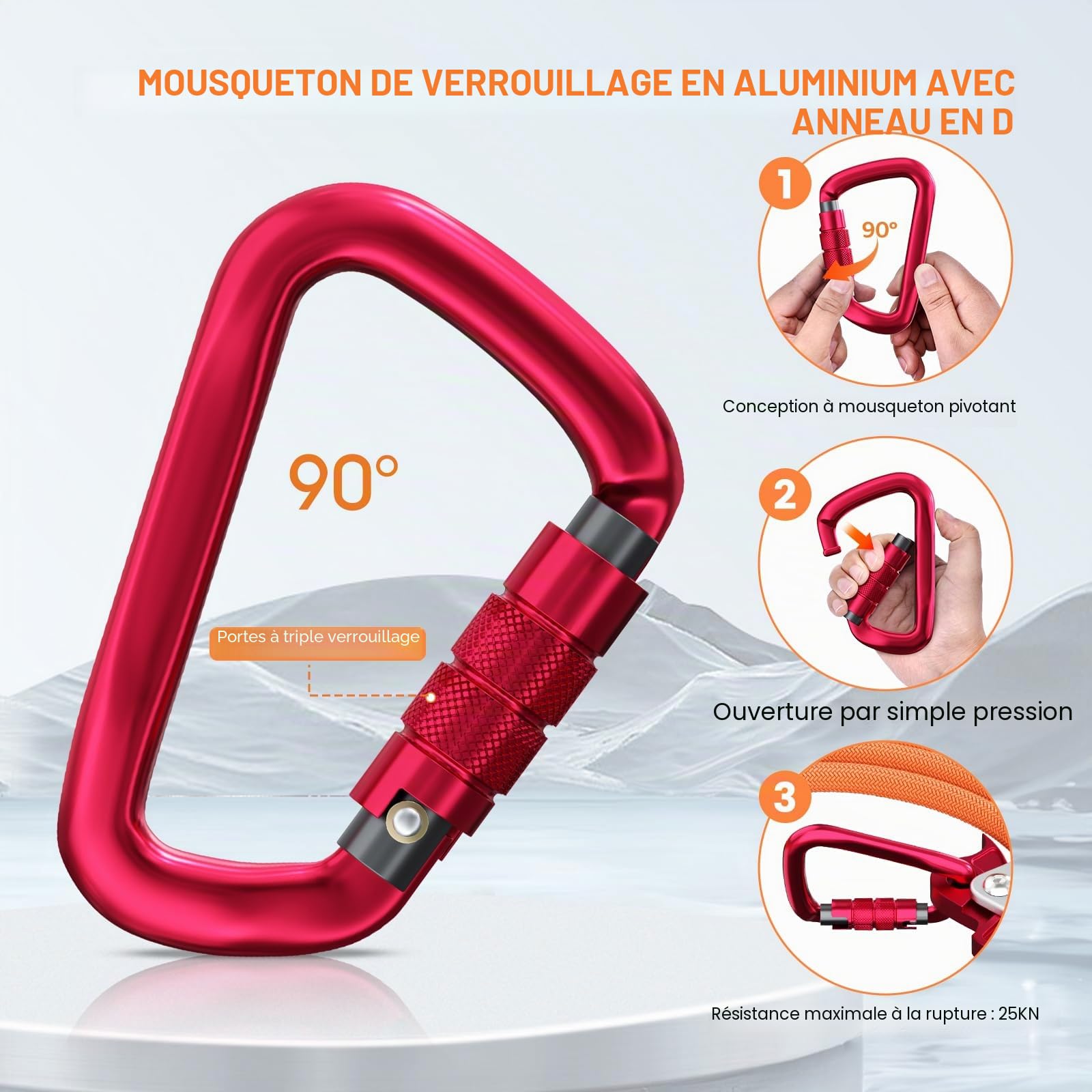 Kit de corde en acier Flip Line - Cordon en acier avec mousqueton triple verrouillage - Cordon réglable - Corde d'escalade pour arbres, arboriculteurs, protection contre les chutes