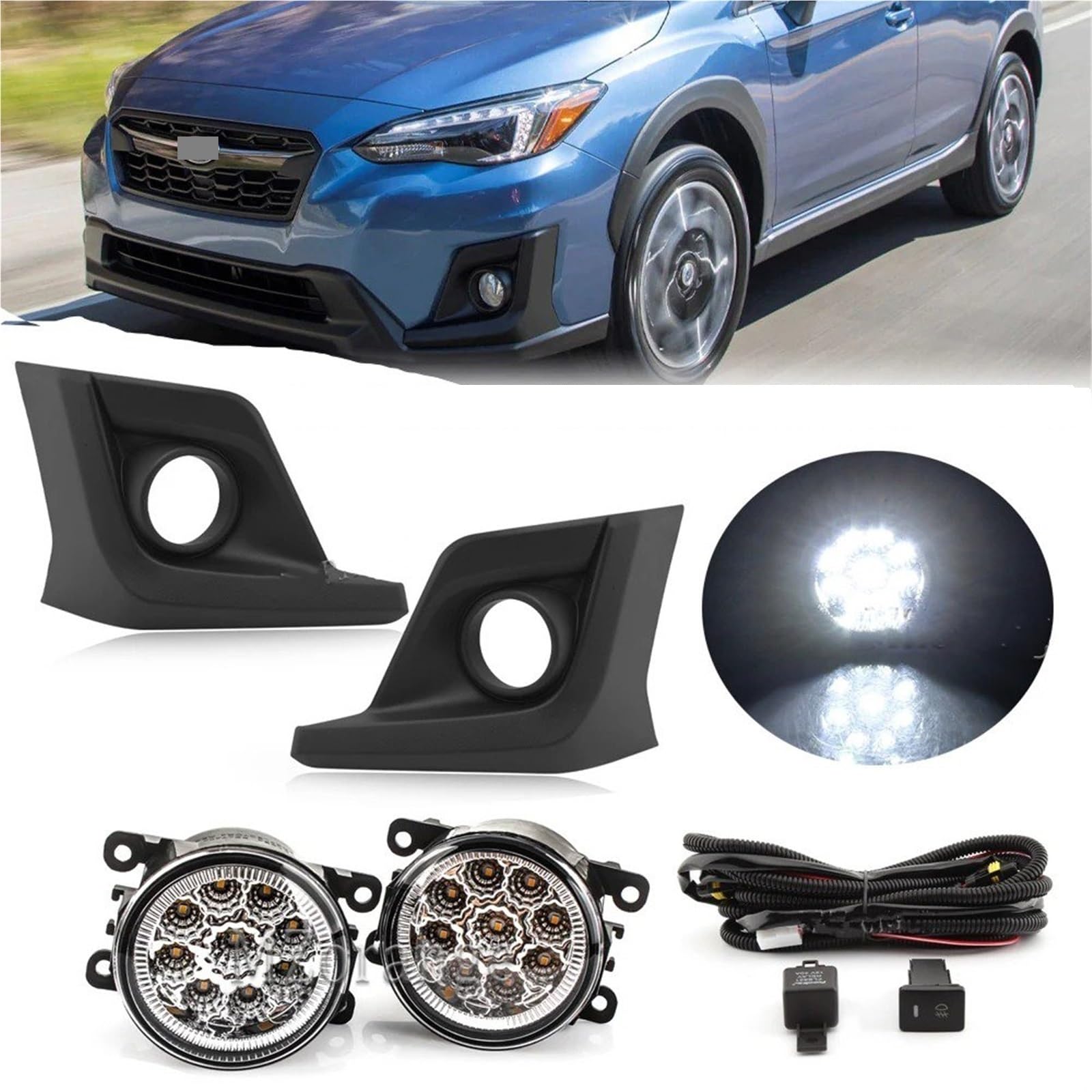 Fari Fendinebbia Paraurti Per Subaru XV Per Crosstrek 2018-2020 Copertura Fendinebbia Faro Anteriore Paraurti Anteriore Cornice Foro Fari Fendinebbia(1 set led A)